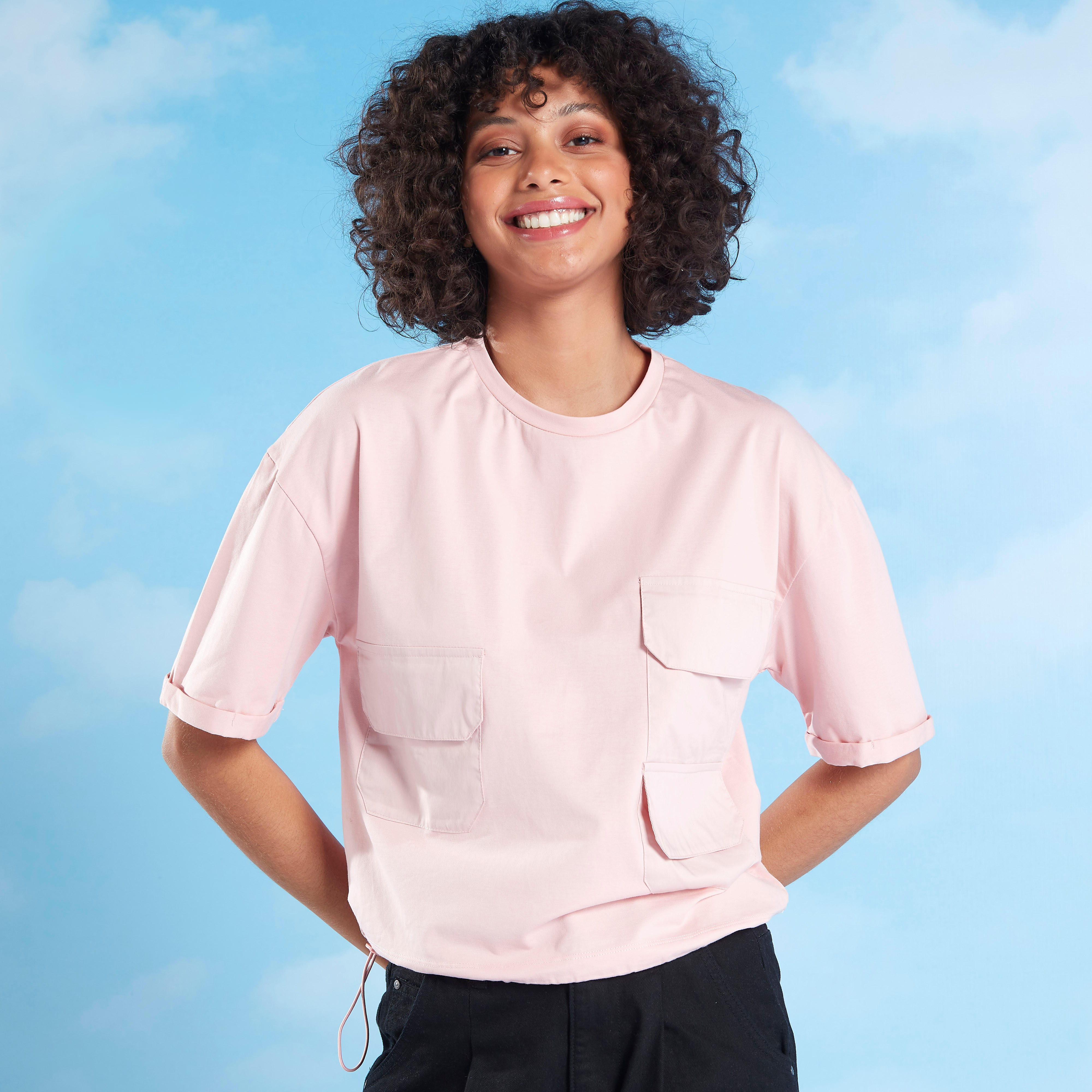 تيشيرت سادة بياقة ضيّقة وأكمام قصيرة-women-clothing-tshirts-image-1