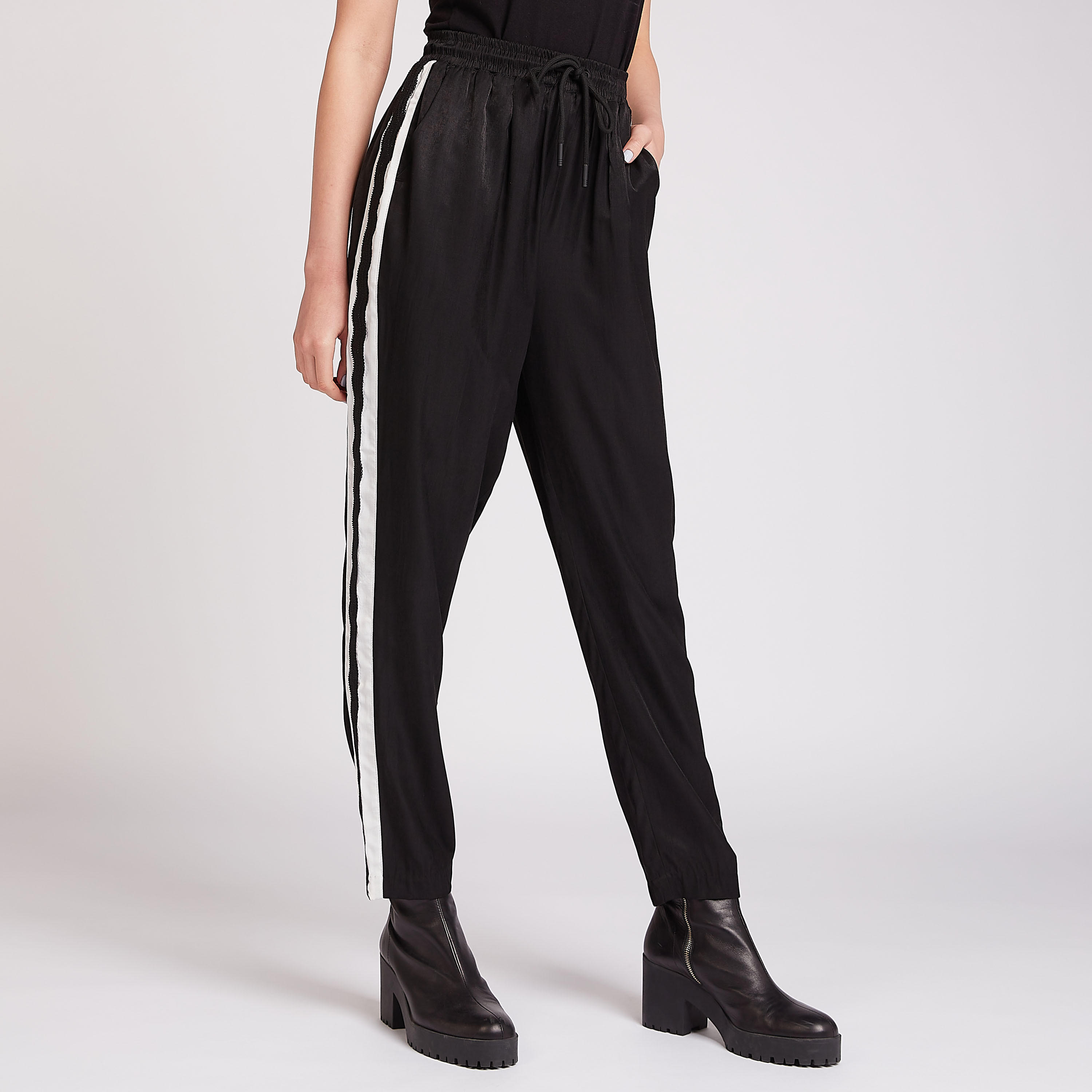 Solid Elasticated Waist Pants with Lace Detail and Pockets-women-clothing-bottoms-trousers-image-1