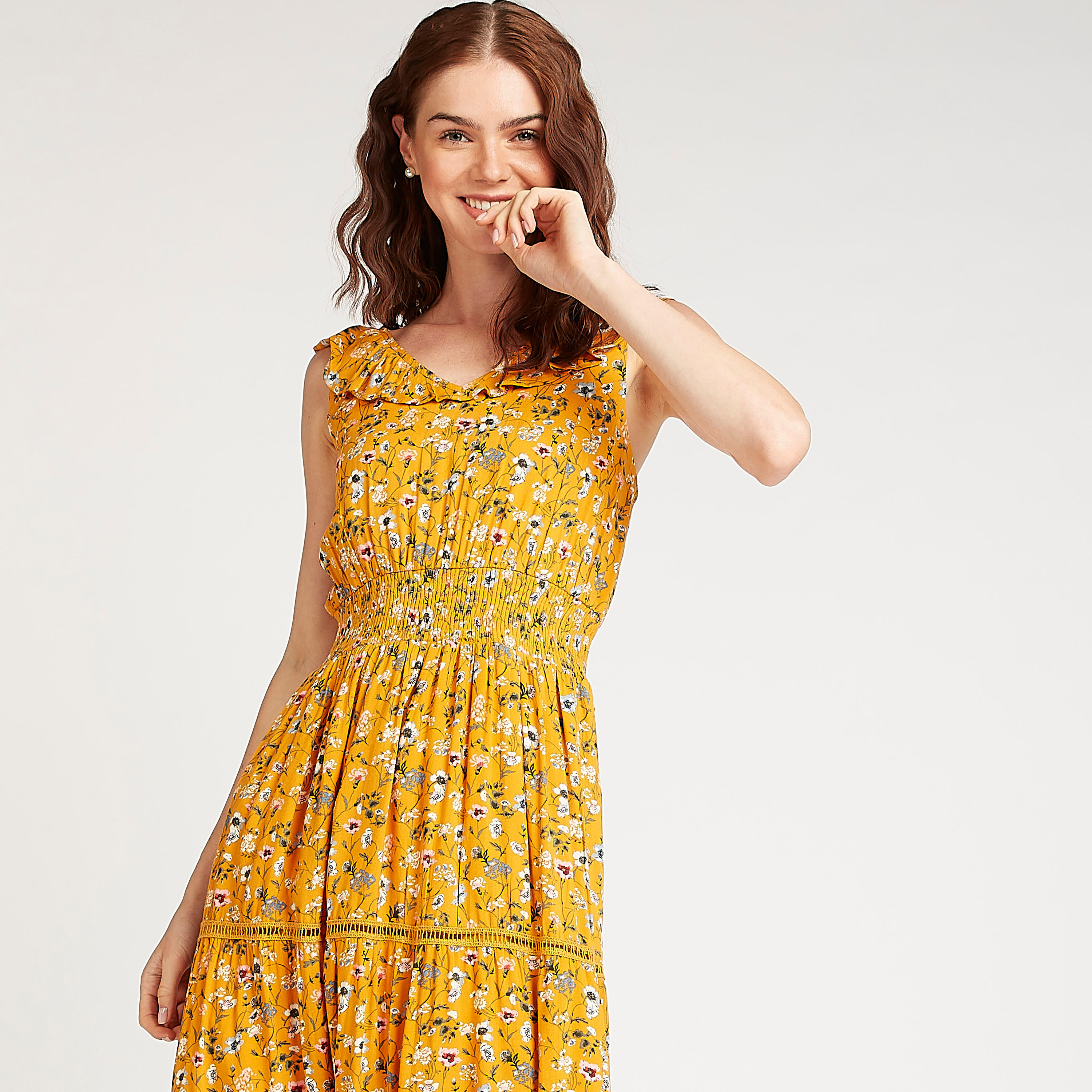 فستان ميدي إيه لاين دون أكمام بطبعات زهرية-women-clothing-dresses-image-3