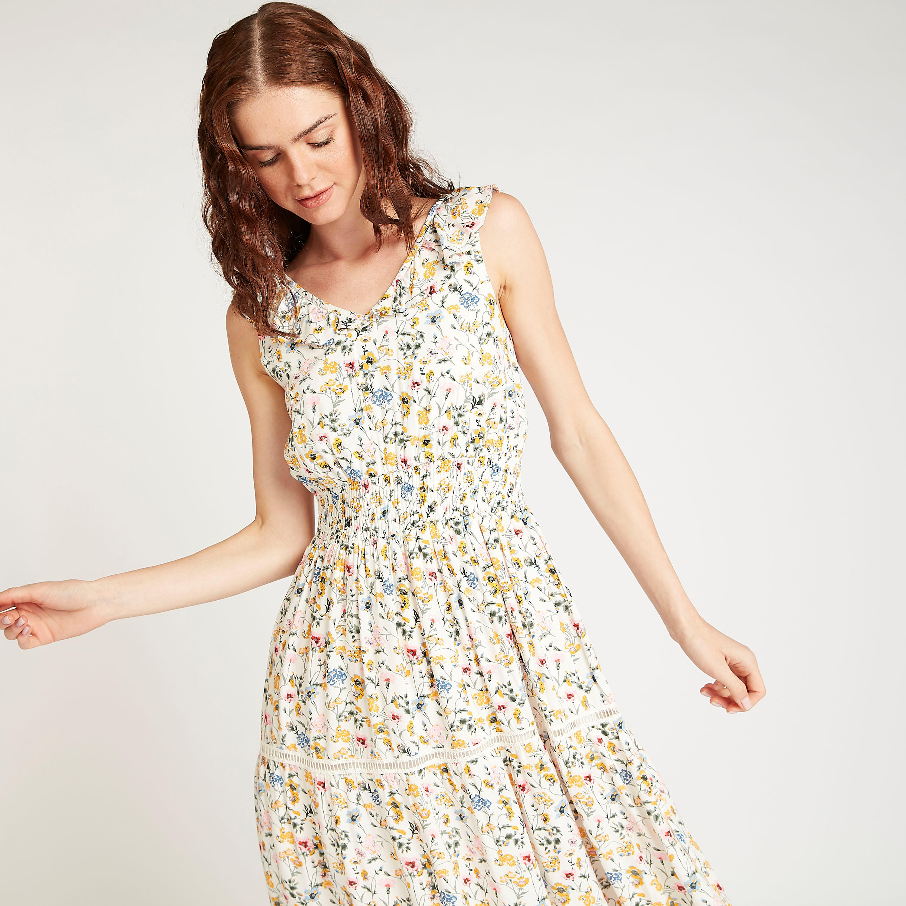 فستان ميدي إيه لاين دون أكمام بطبعات زهرية-women-clothing-dresses-image-1