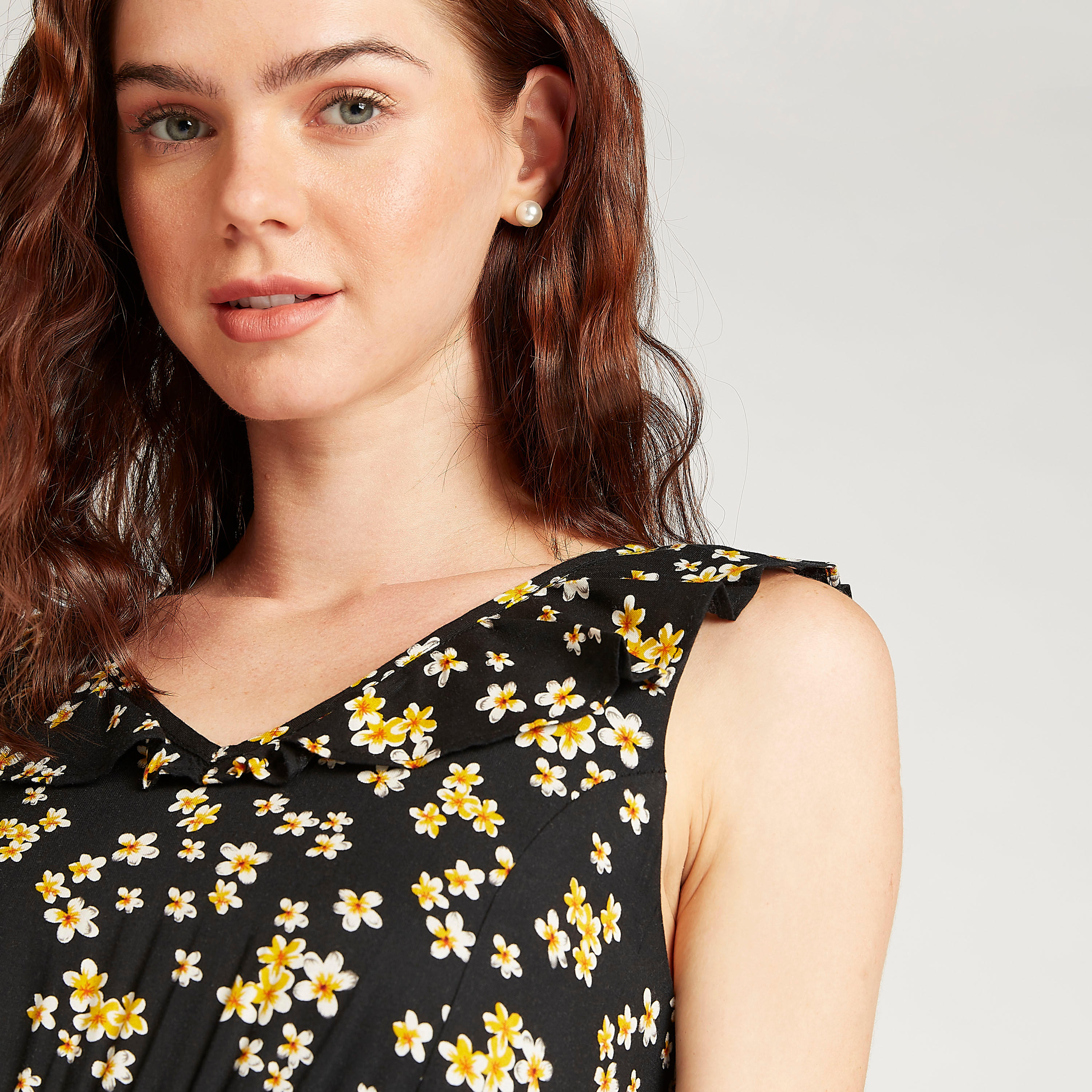 فستان ميدي إيه لاين دون أكمام بطبعات زهرية-women-clothing-dresses-image-3
