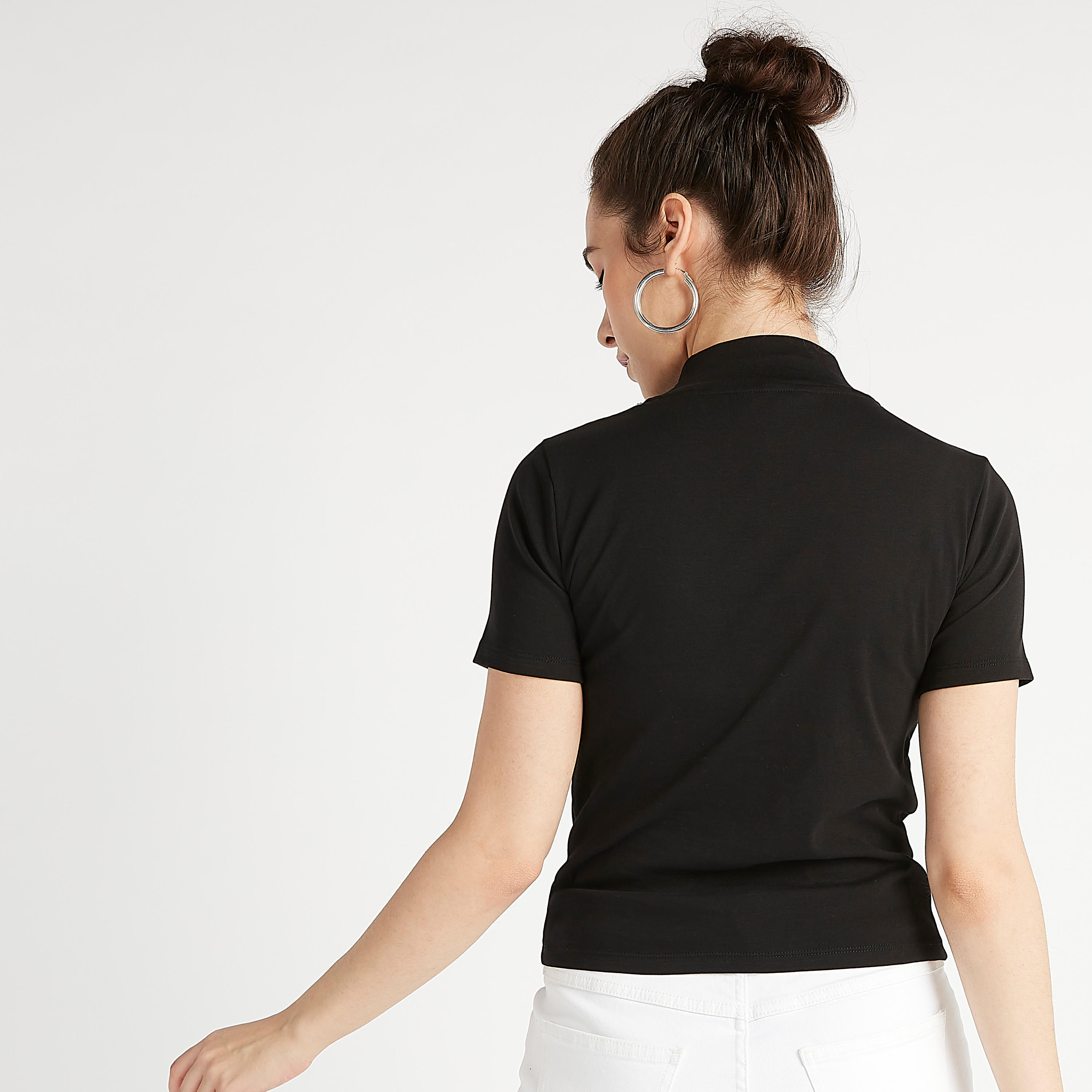 Solid T-shirt with High Neck and Short Sleeves-women-clothing-tshirts-image-4