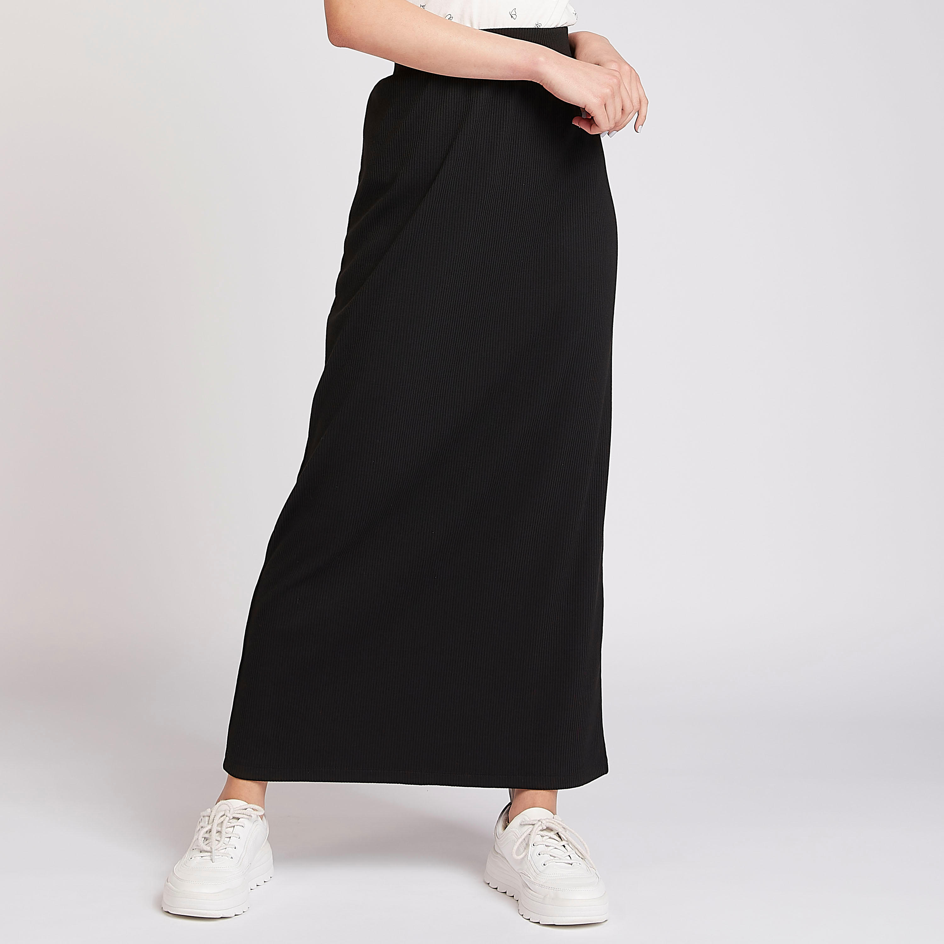تنورة طويلة إيه لاين بارزة الملمس بخصر مطاطي-women-clothing-bottoms-skirts-image-1