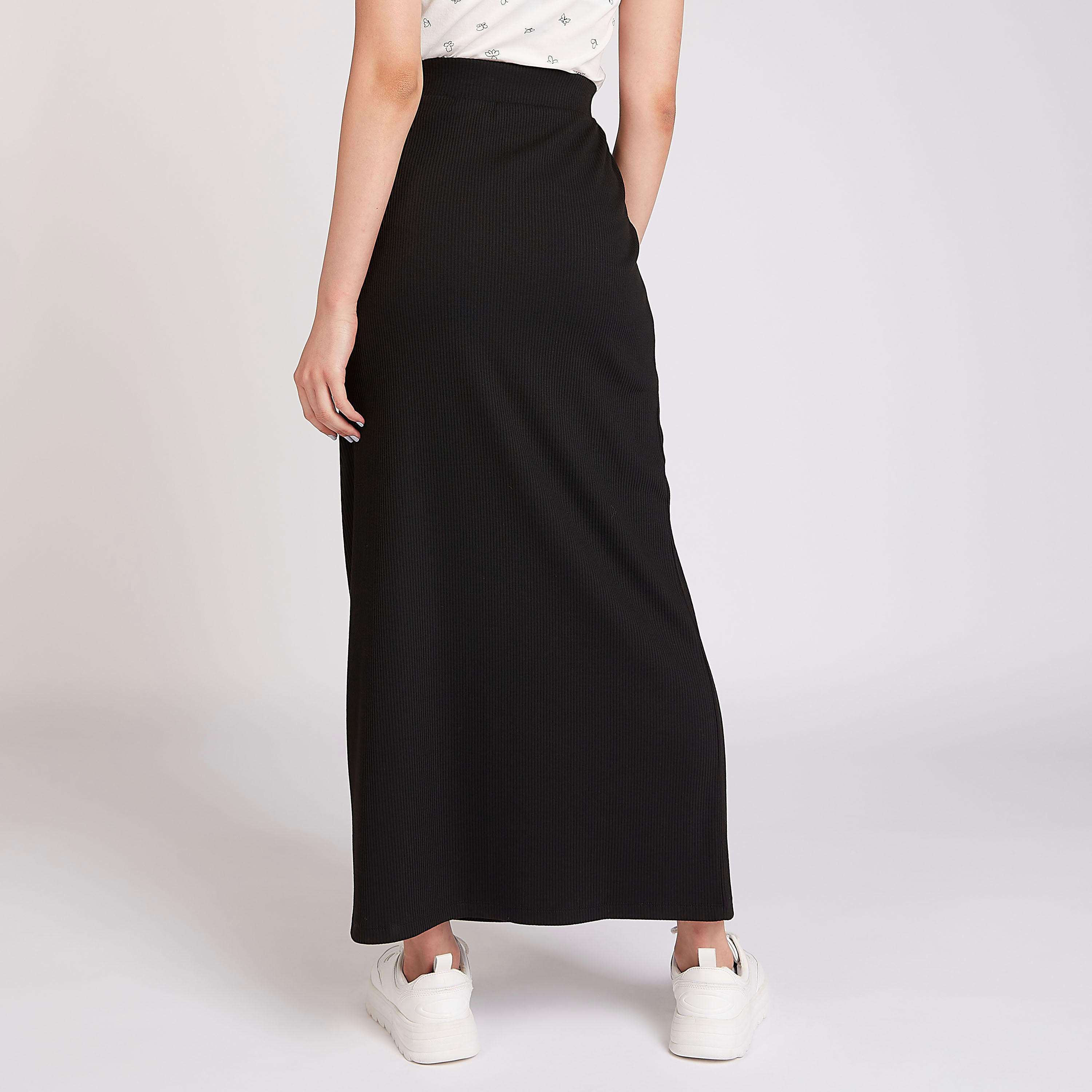 تنورة طويلة إيه لاين بارزة الملمس بخصر مطاطي-women-clothing-bottoms-skirts-image-4