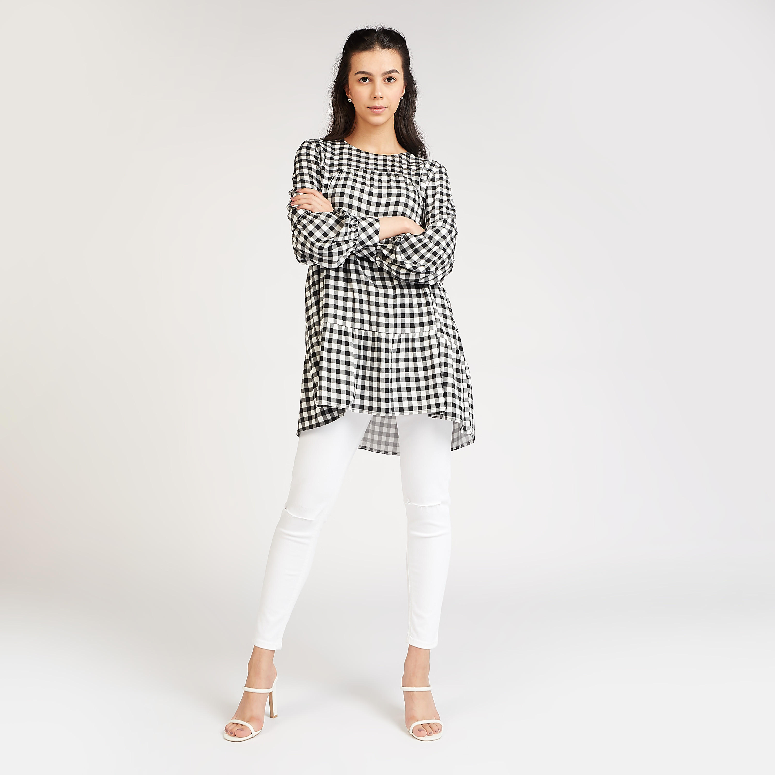 بلوزة كاروهات بأكمام طويلة وحوّاف غير مستوية-women-clothing-shirtsandblouses-blouses-image-2