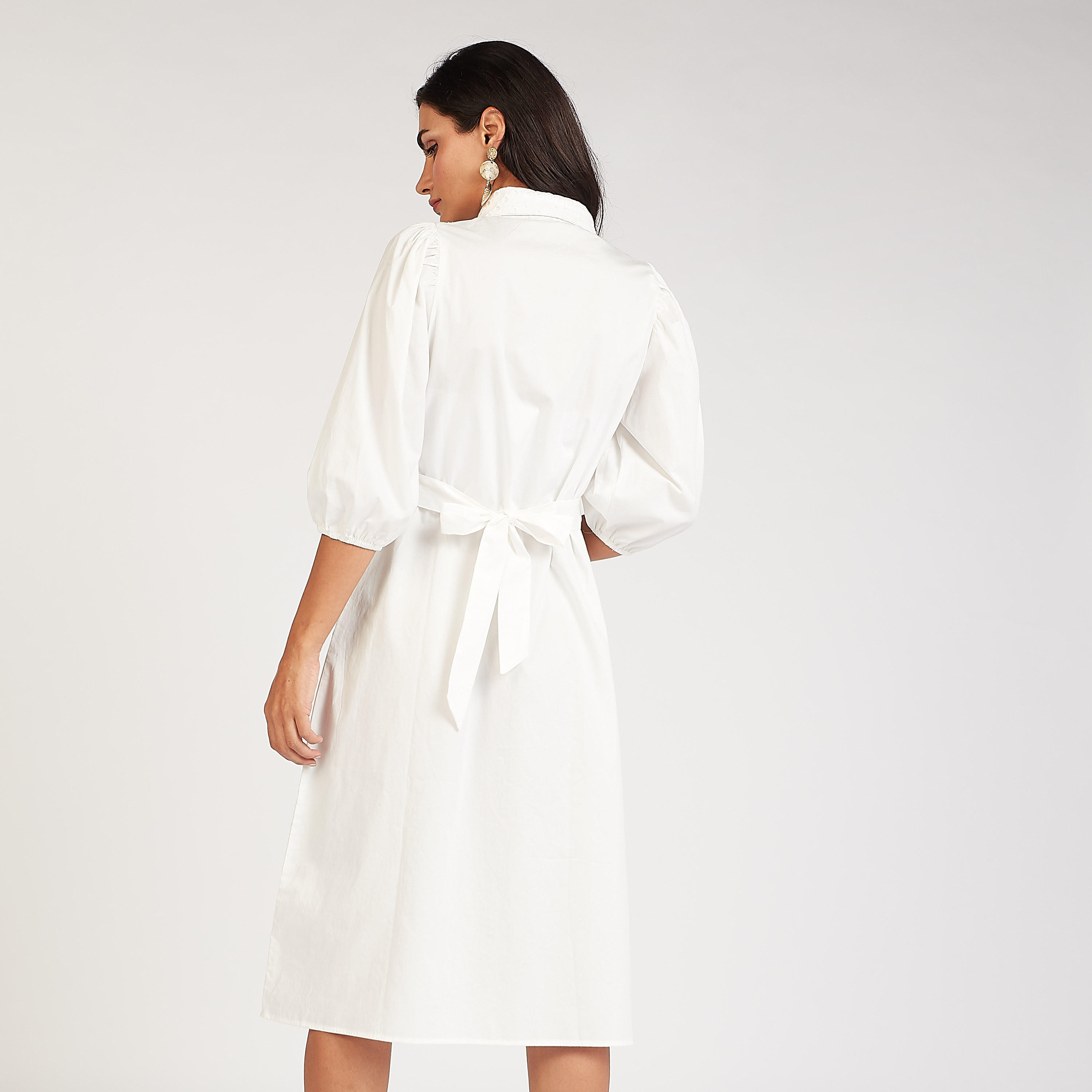 فستان شيفلي قميص ميدي بياقة عادية وأكمام  3/4-women-clothing-dresses-image-4
