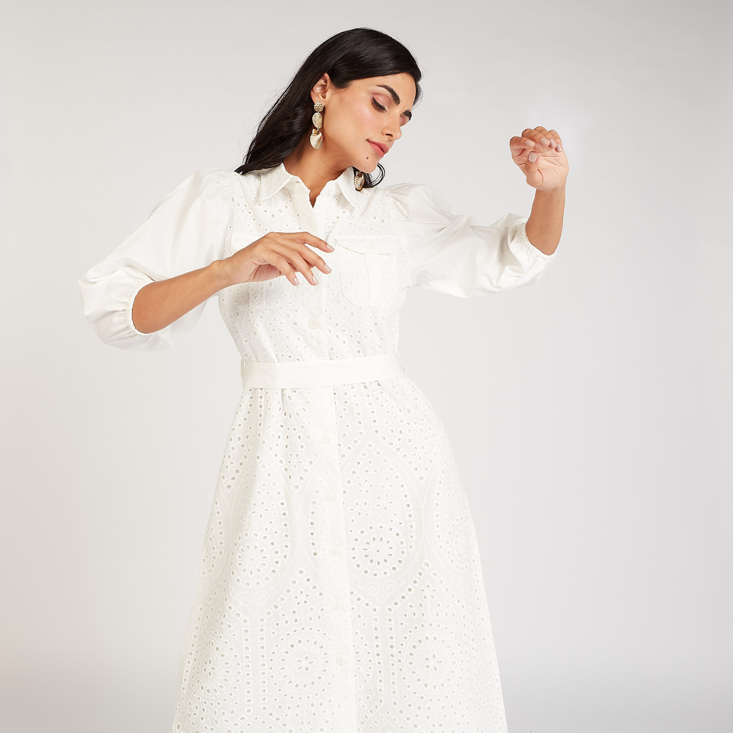 فستان شيفلي قميص ميدي بياقة عادية وأكمام  3/4-women-clothing-dresses-image-1