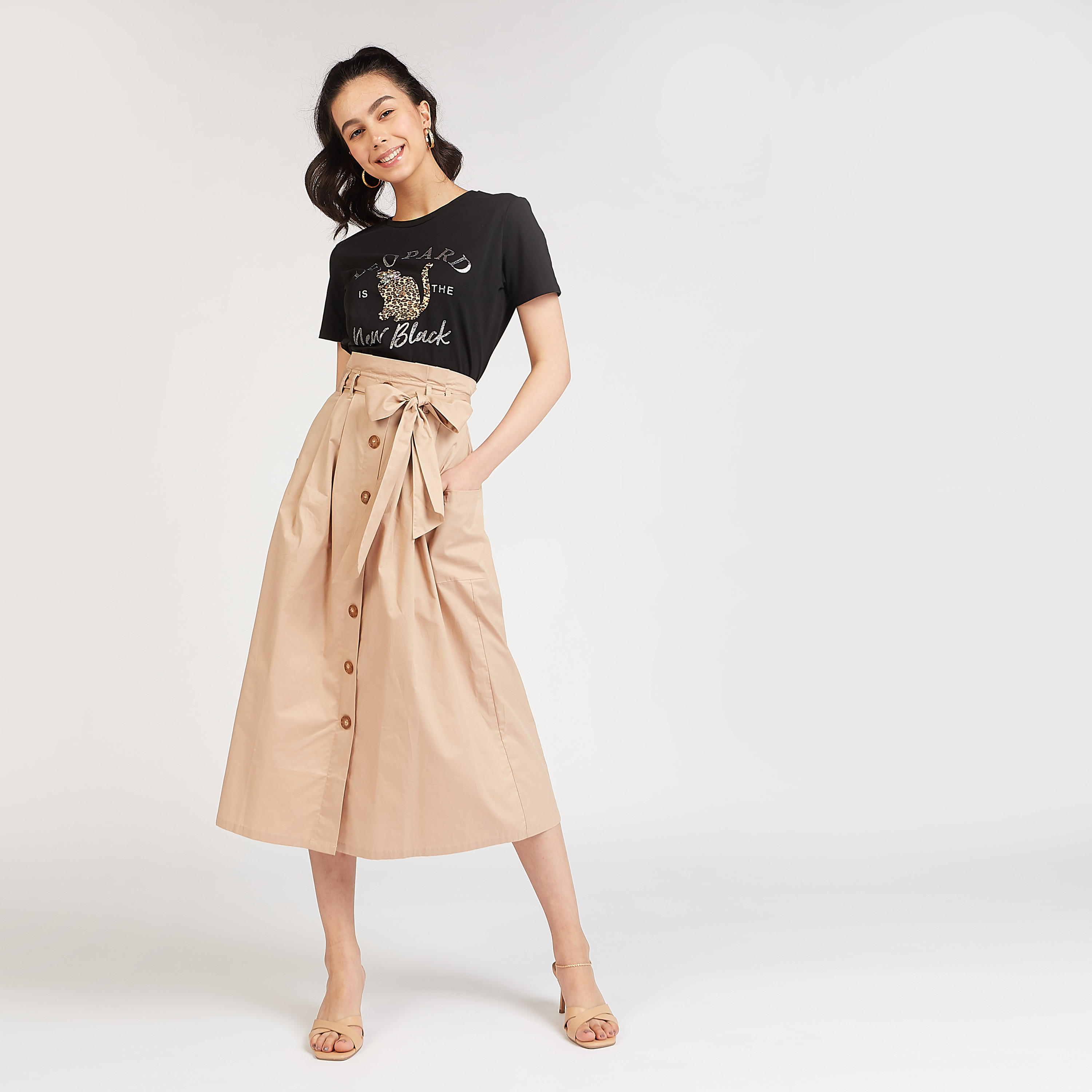 تنّورة مستدامة إيه لاين ميدي سادة بجيوب وأربطة-women-clothing-bottoms-skirts-image-2