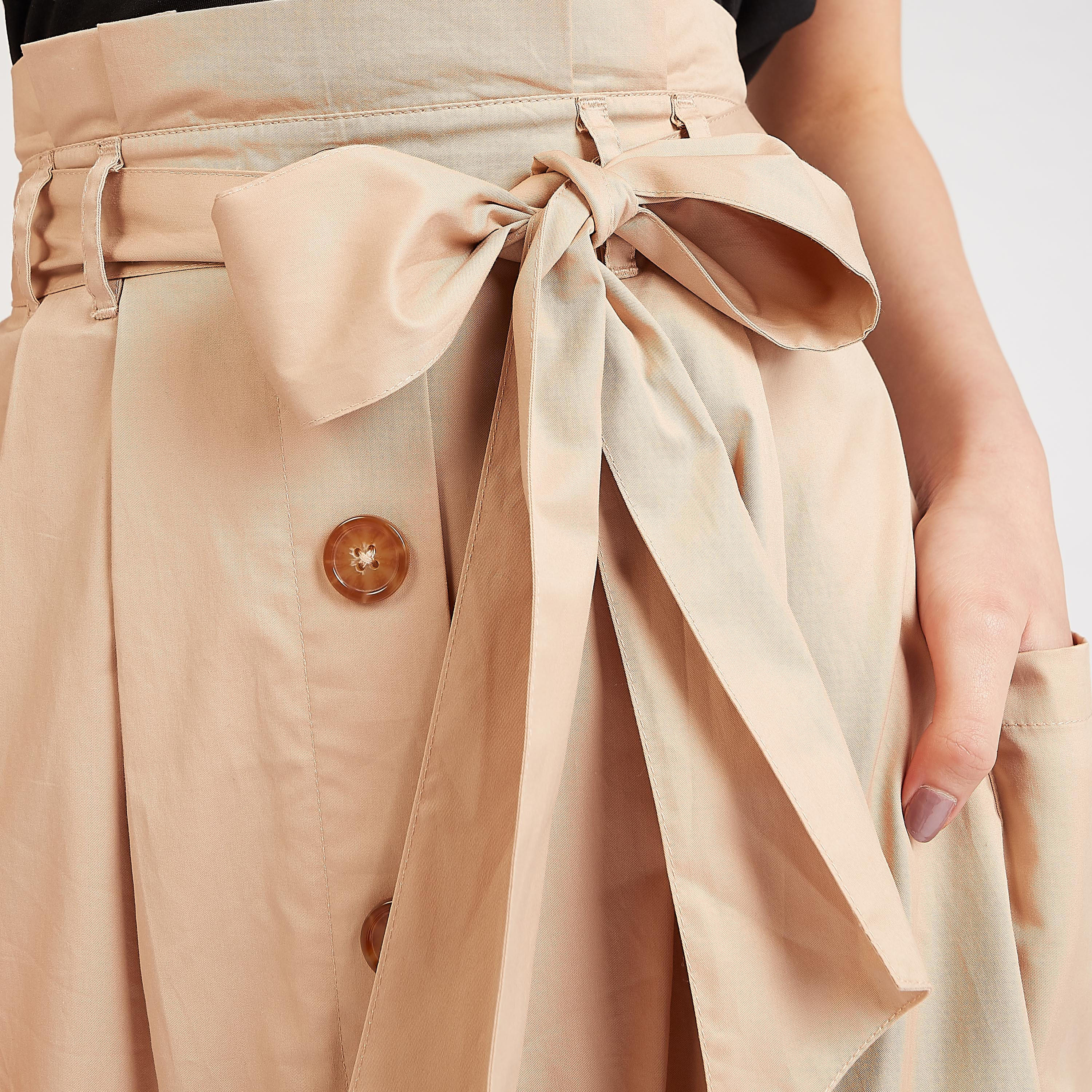 تنّورة مستدامة إيه لاين ميدي سادة بجيوب وأربطة-women-clothing-bottoms-skirts-image-3