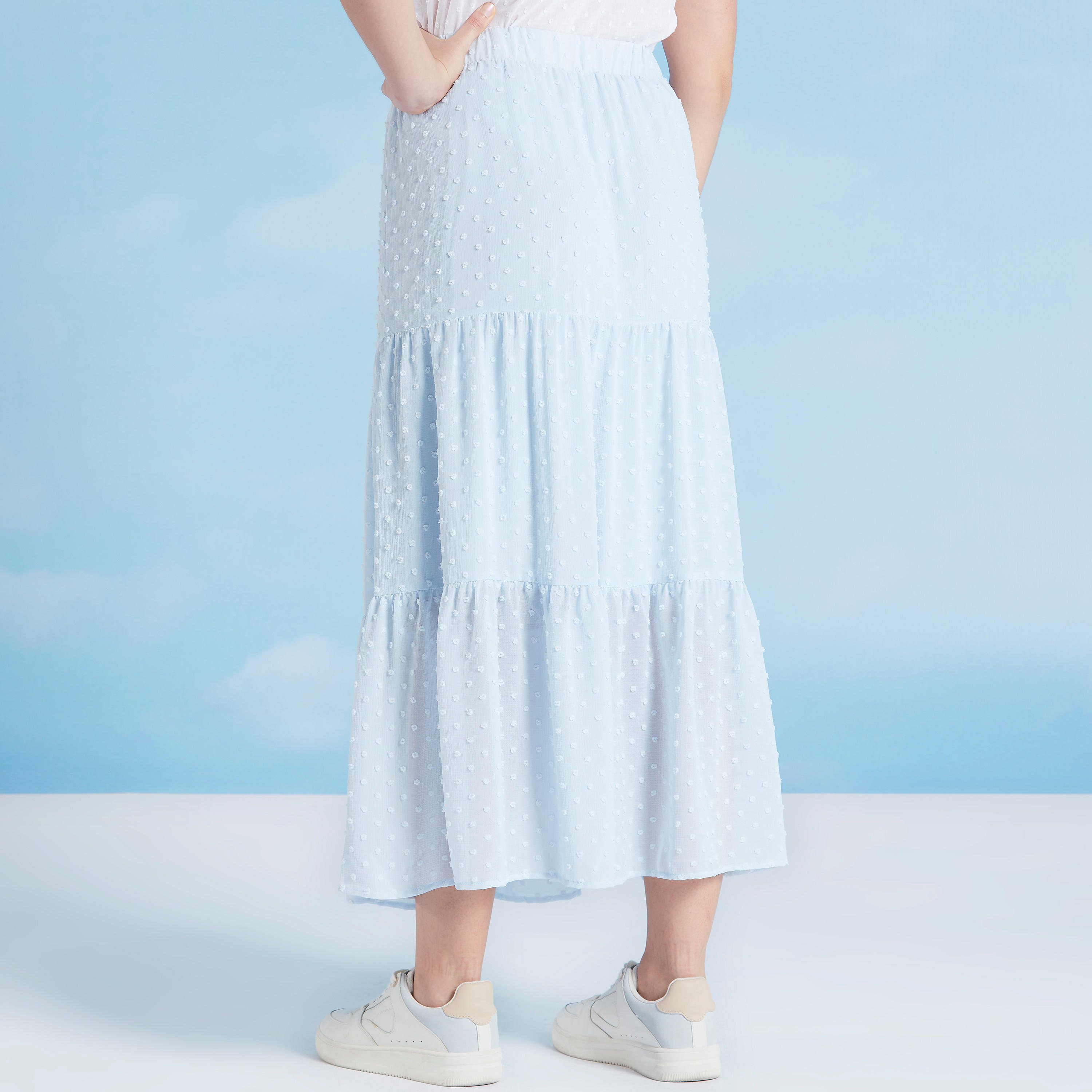 تنورة ميدي إيه لاين بارزة الملمس بخصر مطّاطي-women-clothing-bottoms-skirts-image-5