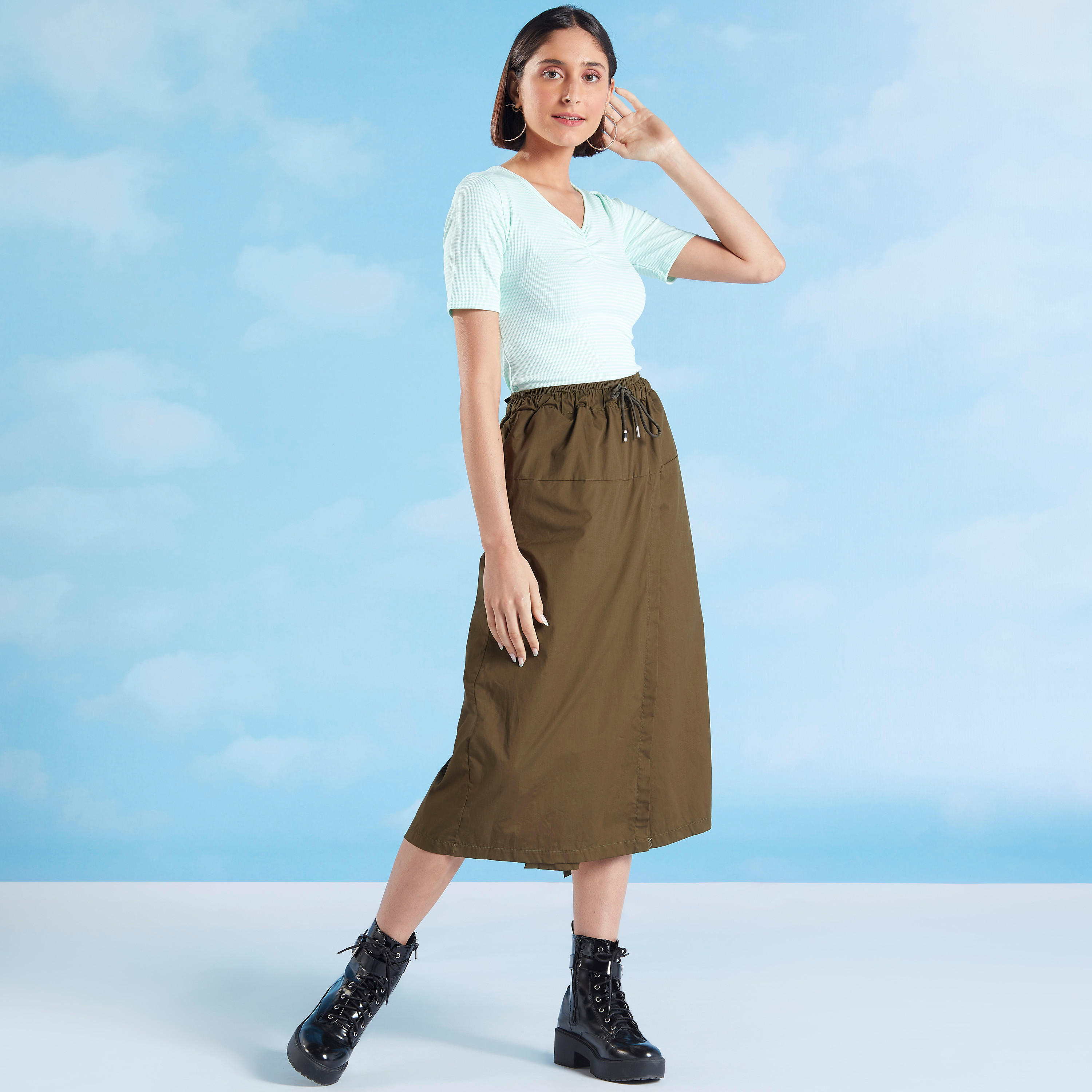 Striped T-shirt with V-neck and Short Sleeves-women-clothing-tshirts-image-2