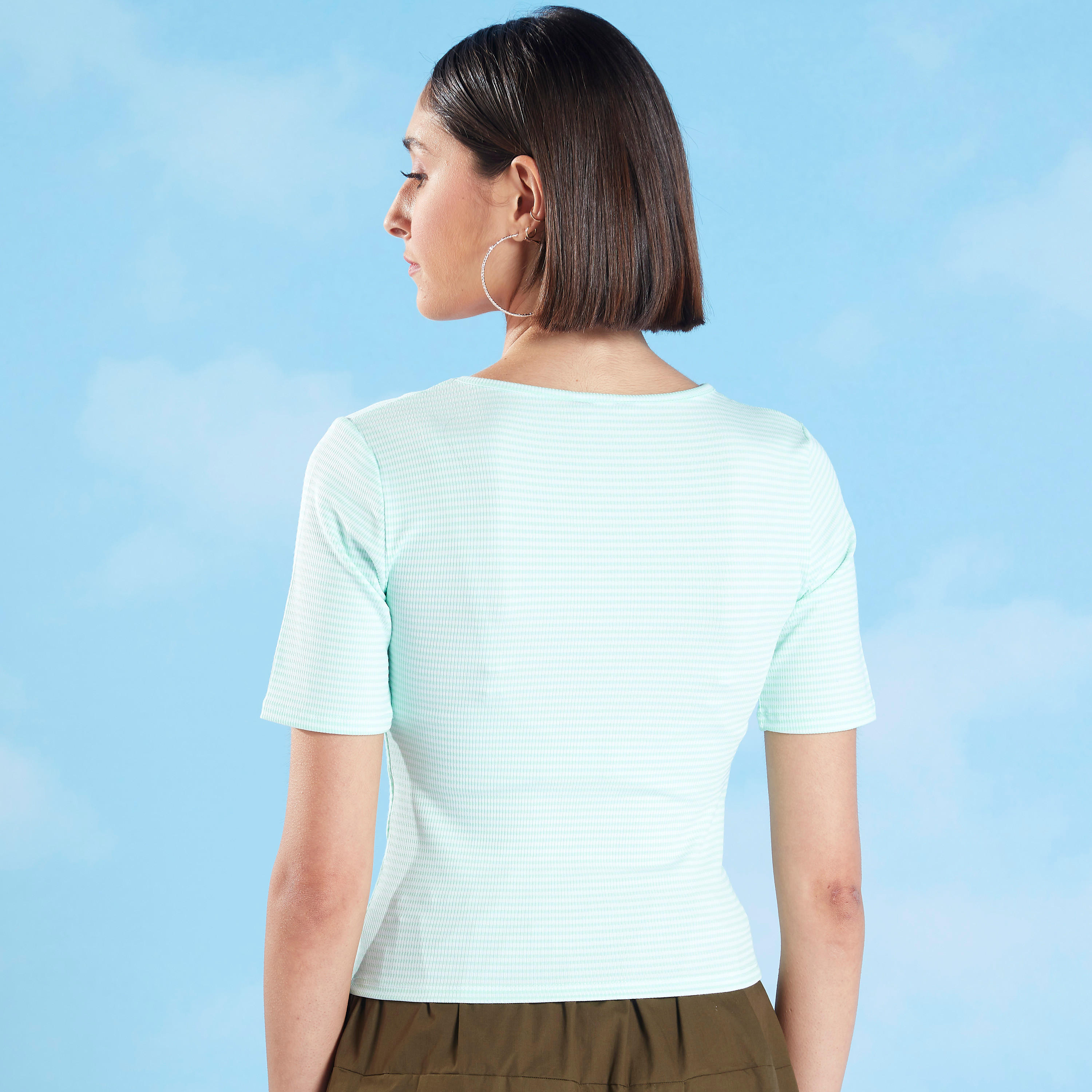 Striped T-shirt with V-neck and Short Sleeves-women-clothing-tshirts-image-4