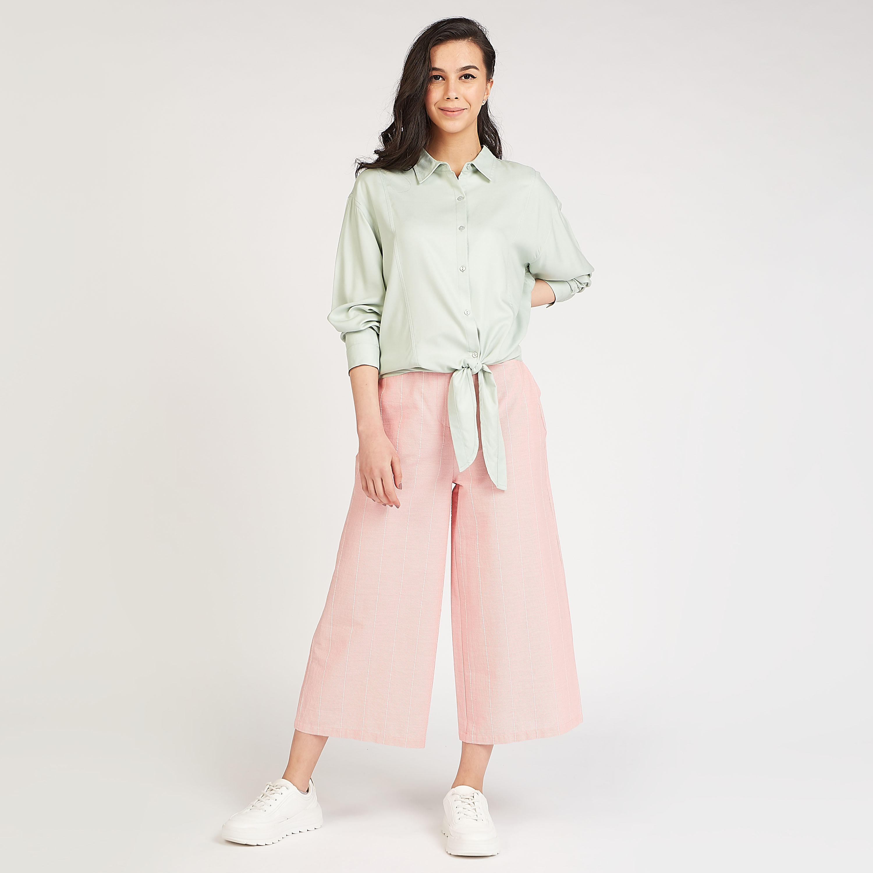 قميص مستدام سادة بأكمام طويلة وأربطة-women-clothing-shirtsandblouses-shirts-image-2