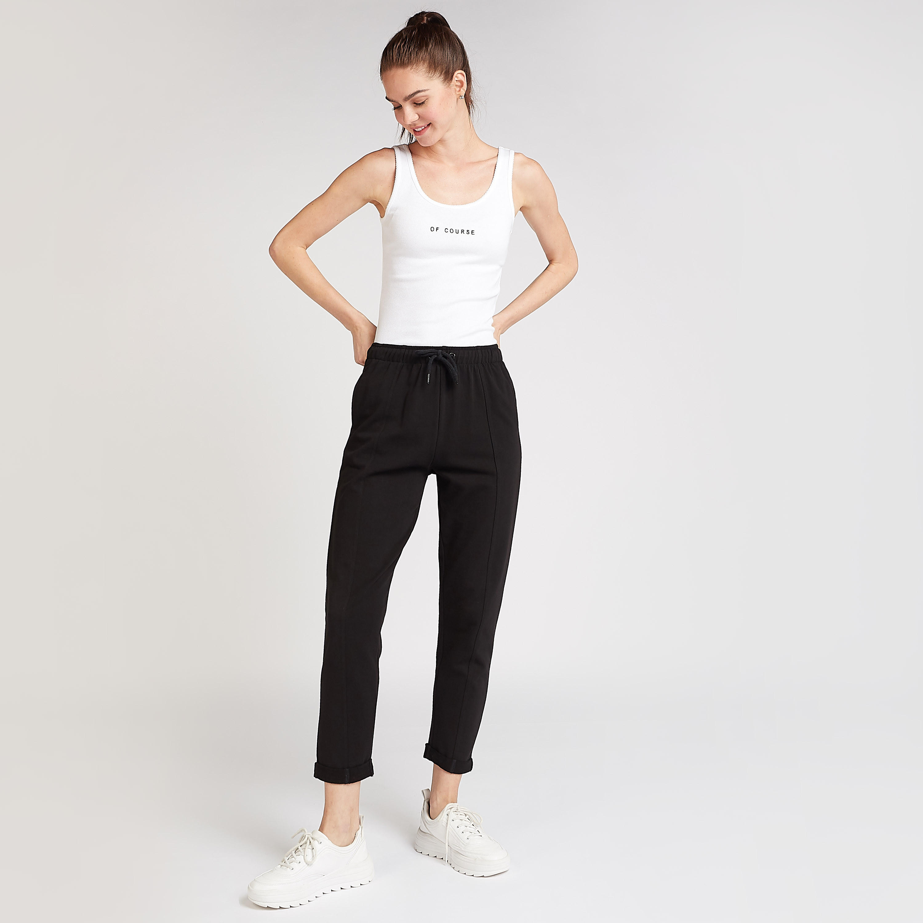 فيست سليم فيت دون أكمام بارزة الملمس بياقة عميقة-women-clothing-tshirts-image-2