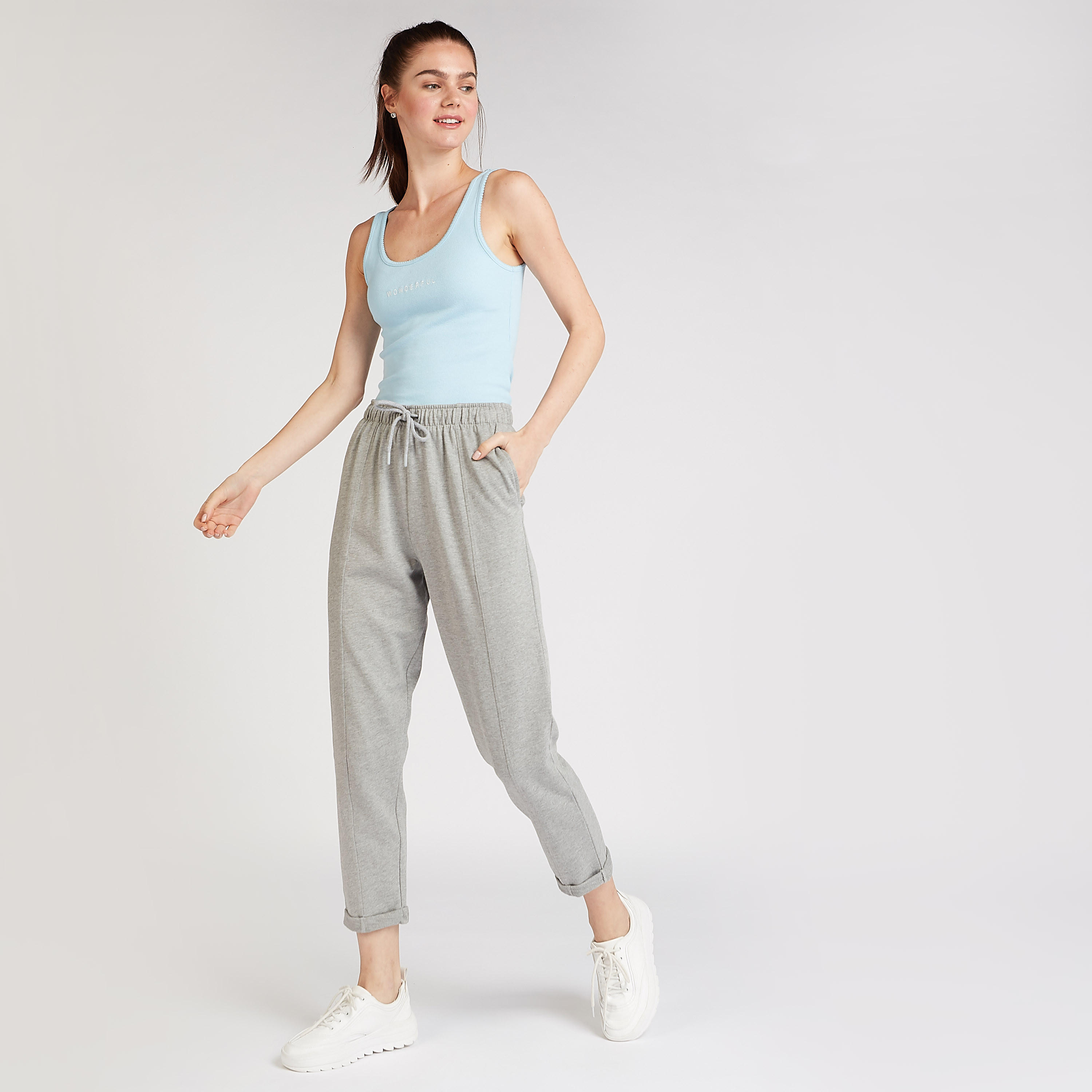 فيست سليم فيت دون أكمام بارزة الملمس بياقة عميقة-women-clothing-tshirts-image-2