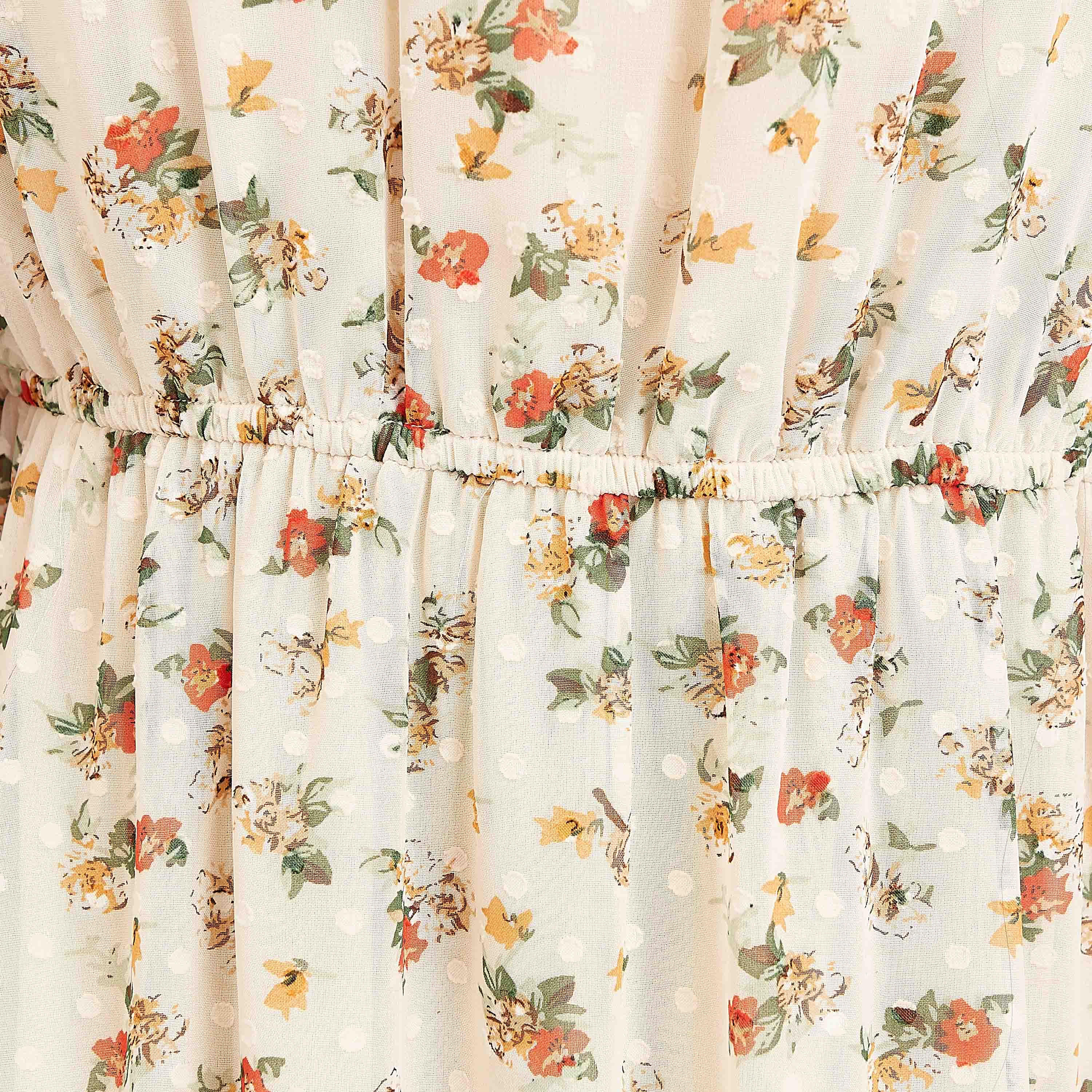 فستان ميدي إيه لاين دانتيل بأكمام 3/4 وياقة v وطبعات أزهار-women-clothing-dresses-image-4