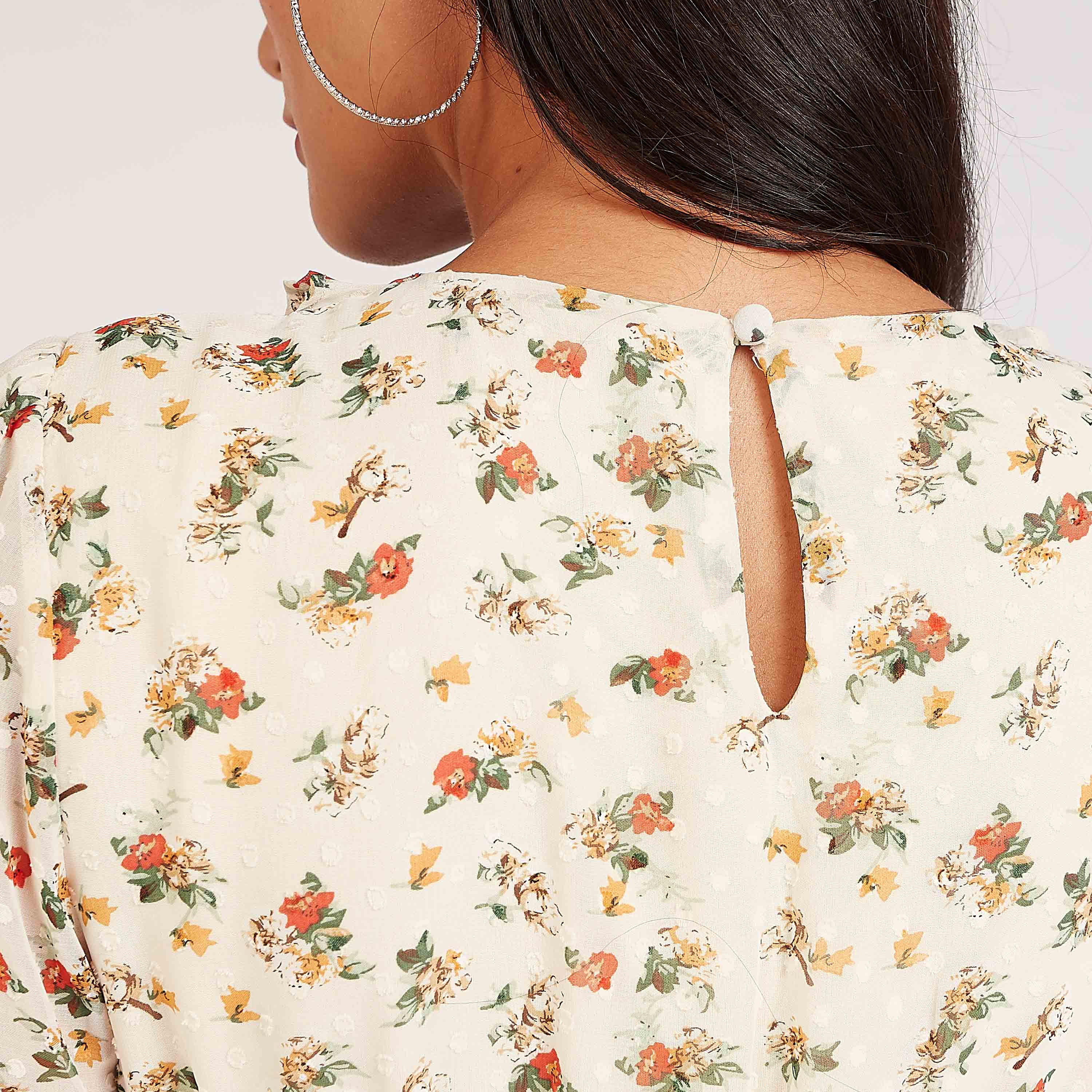 فستان ميدي إيه لاين دانتيل بأكمام 3/4 وياقة v وطبعات أزهار-women-clothing-dresses-image-6