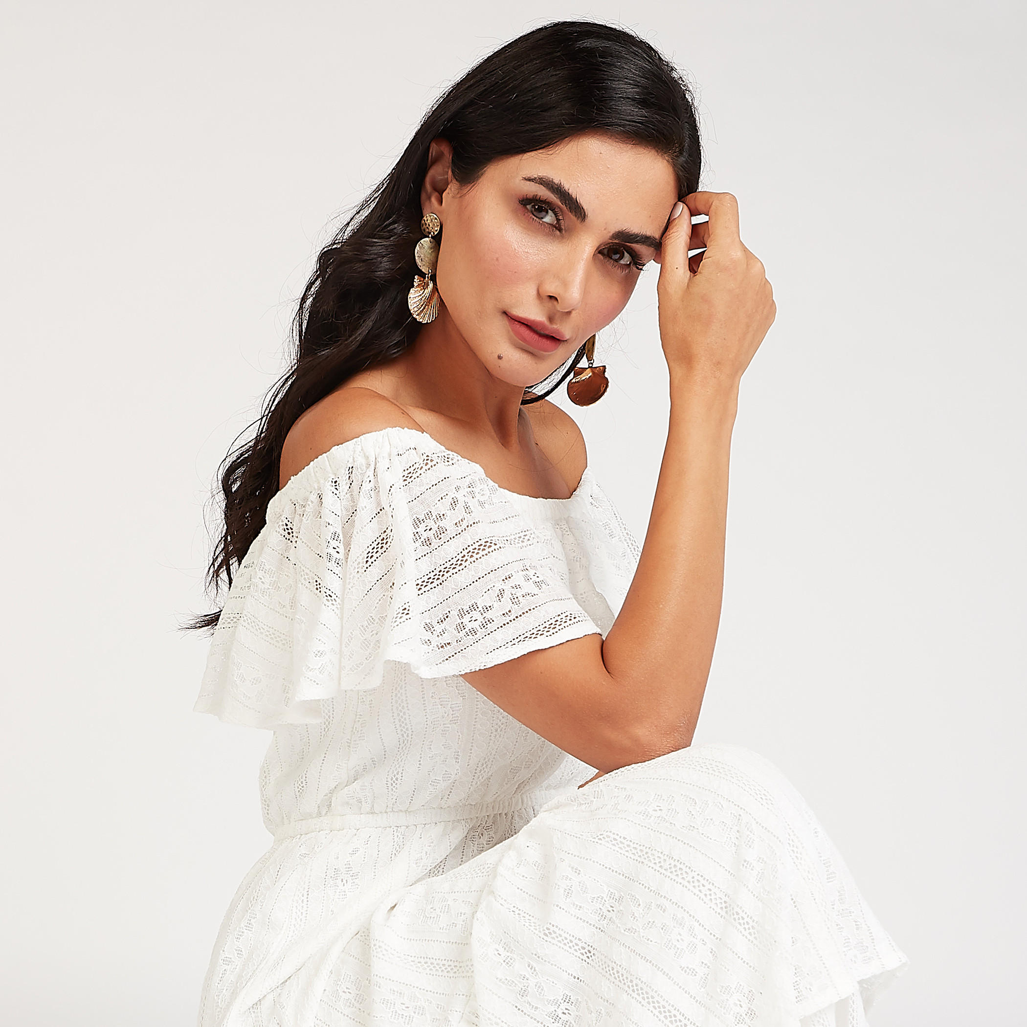 فستان مستدام طويل بارز الملمس بأكتاف مكشوفة وأكمام قصيرة-women-clothing-dresses-image-2