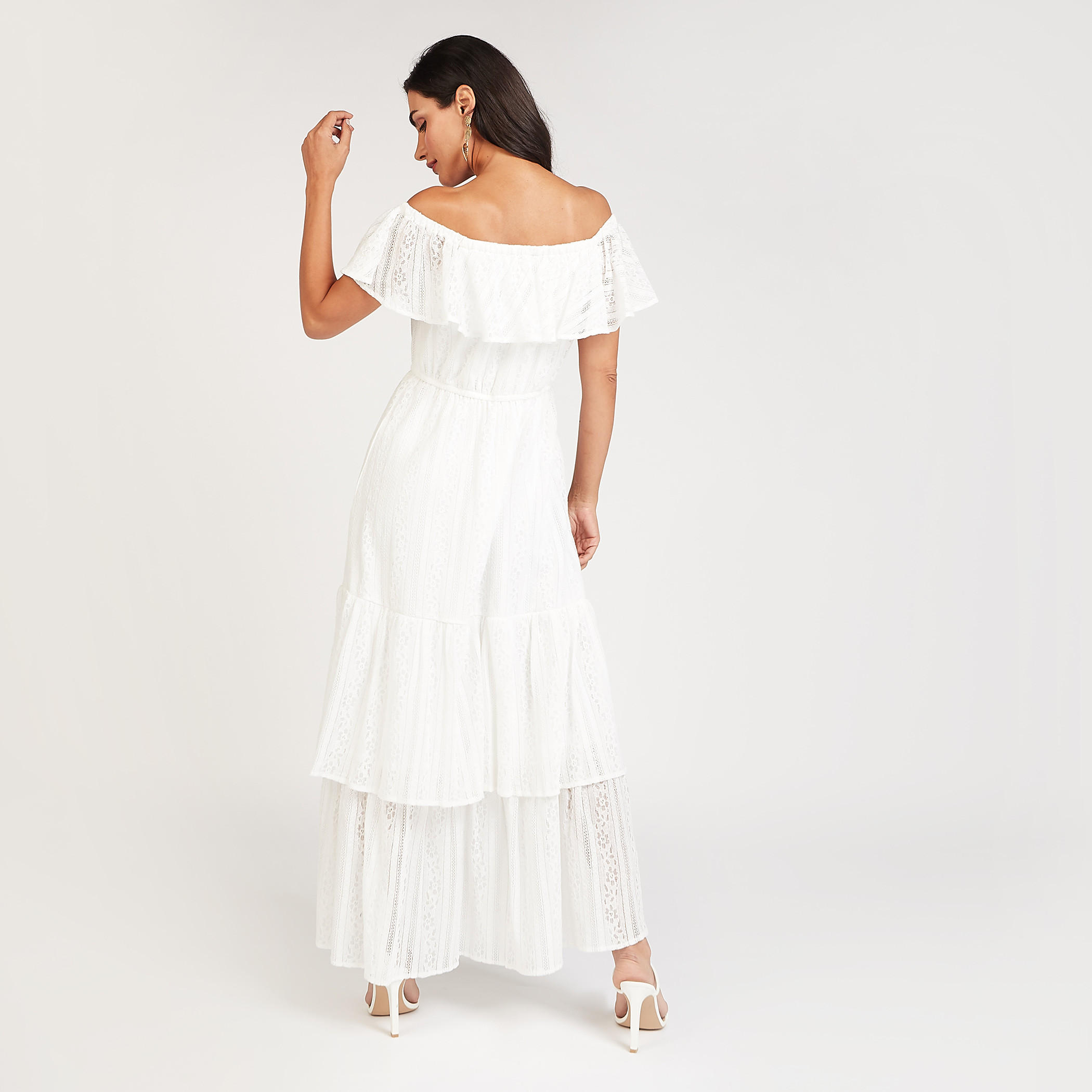 فستان مستدام طويل بارز الملمس بأكتاف مكشوفة وأكمام قصيرة-women-clothing-dresses-image-4