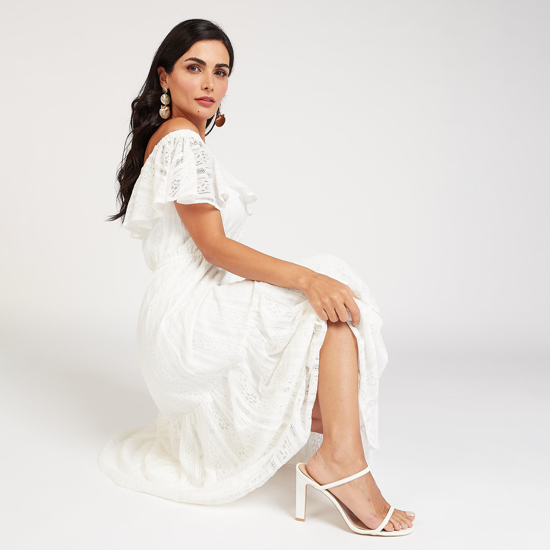فستان مستدام طويل بارز الملمس بأكتاف مكشوفة وأكمام قصيرة-women-clothing-dresses-image-5