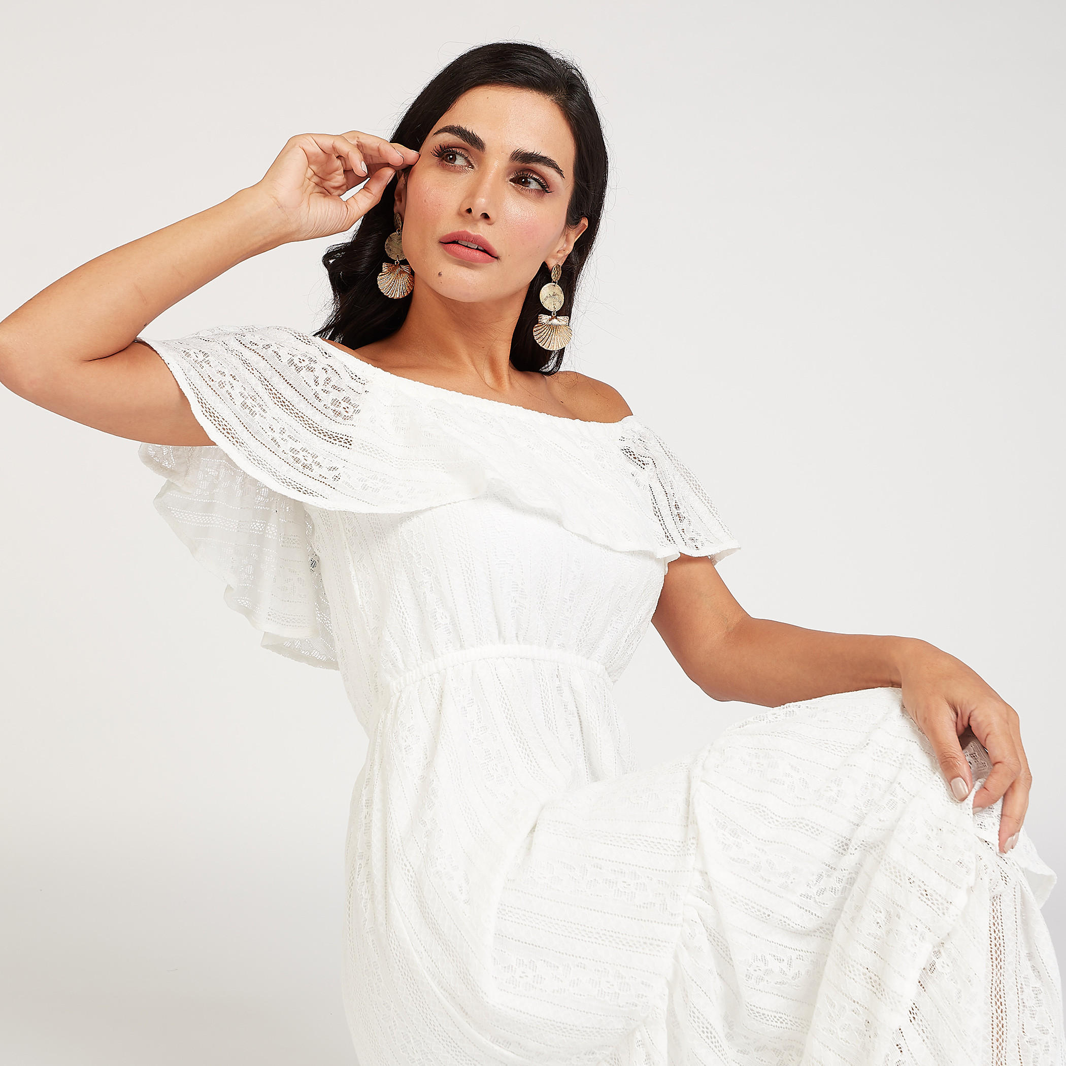 فستان مستدام طويل بارز الملمس بأكتاف مكشوفة وأكمام قصيرة-women-clothing-dresses-image-7