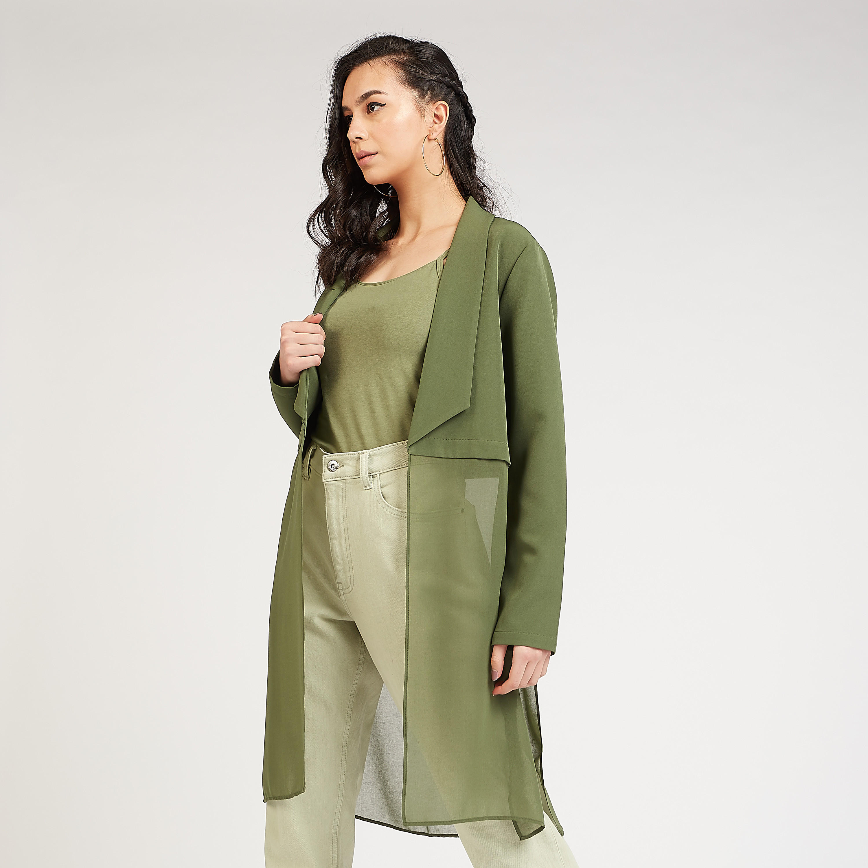 جاكيت مستدام طويل سادة بأكمام طويلة وياقة منسدلة-women-winterwear-coatsandjackets-jackets-image-1