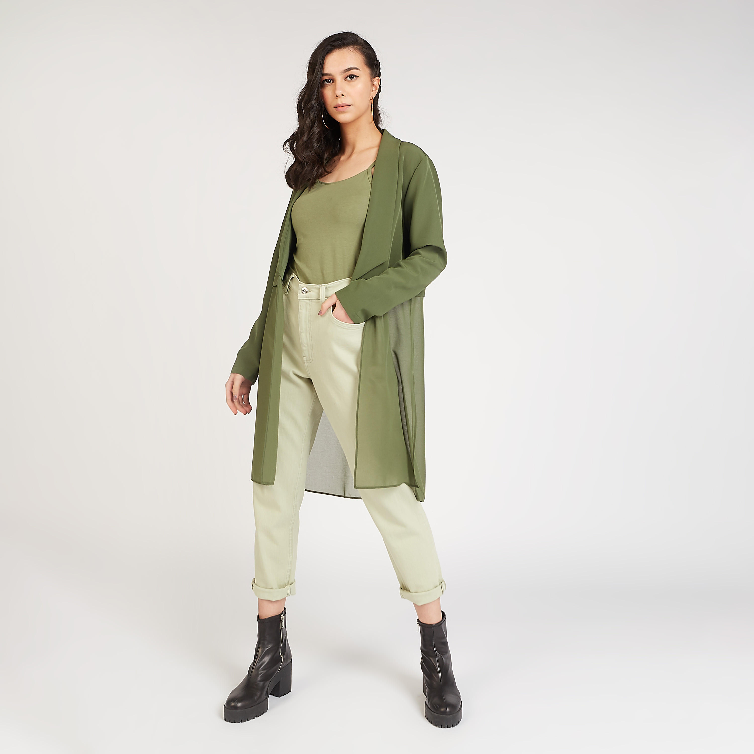 جاكيت مستدام طويل سادة بأكمام طويلة وياقة منسدلة-women-winterwear-coatsandjackets-jackets-image-2