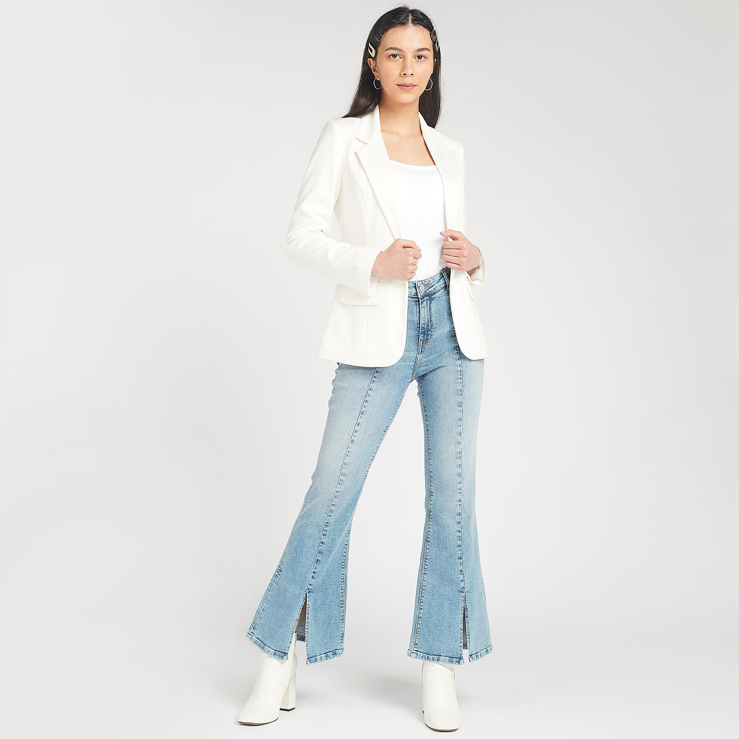 Solid Notched Lapel Blazer with Long Sleeves and Flap Pockets-women-clothing-coatsandjackets-blazers-image-2