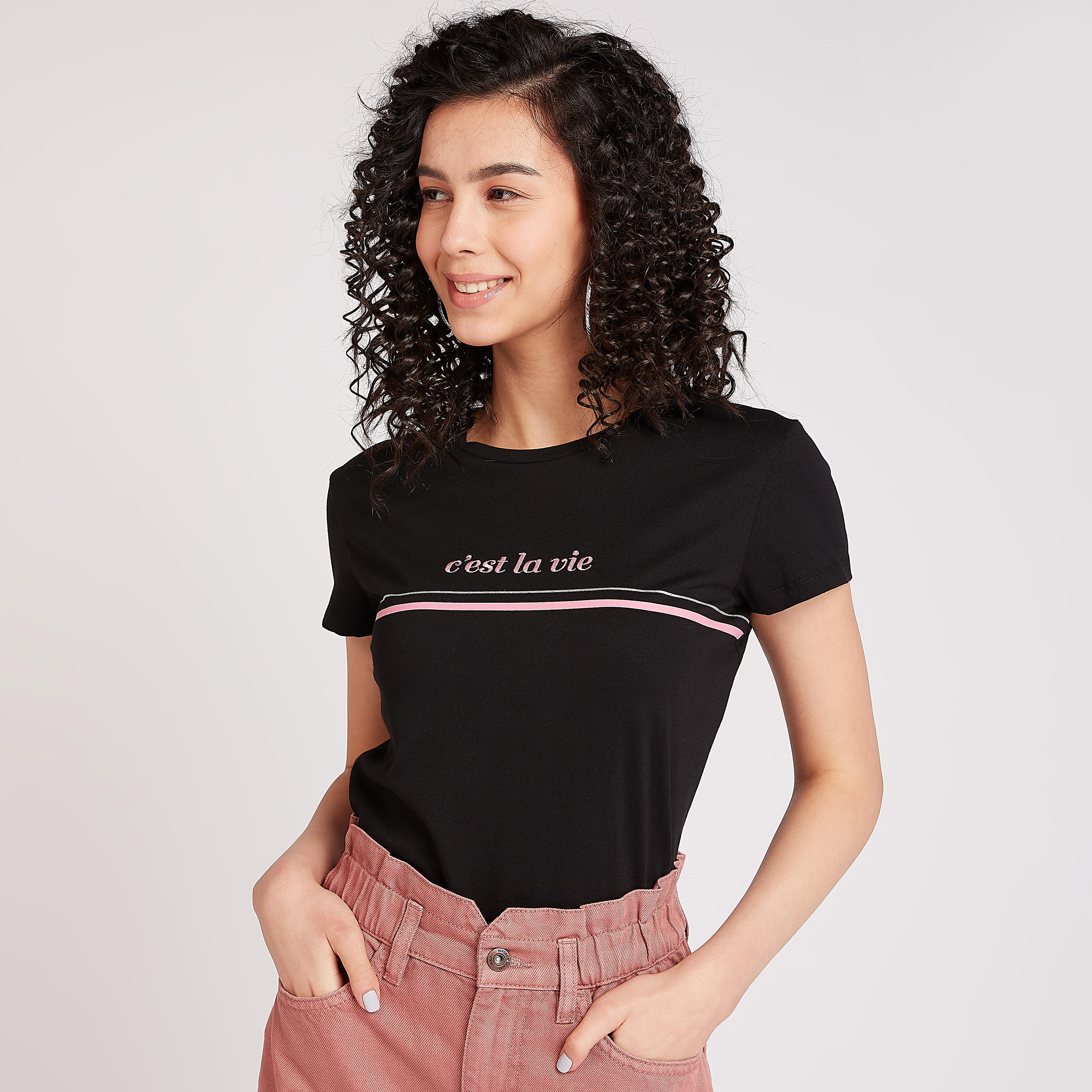 Sustainable Printed T-shirt with Crew Neck and Cap Sleeves-women-clothing-tshirts-image-1