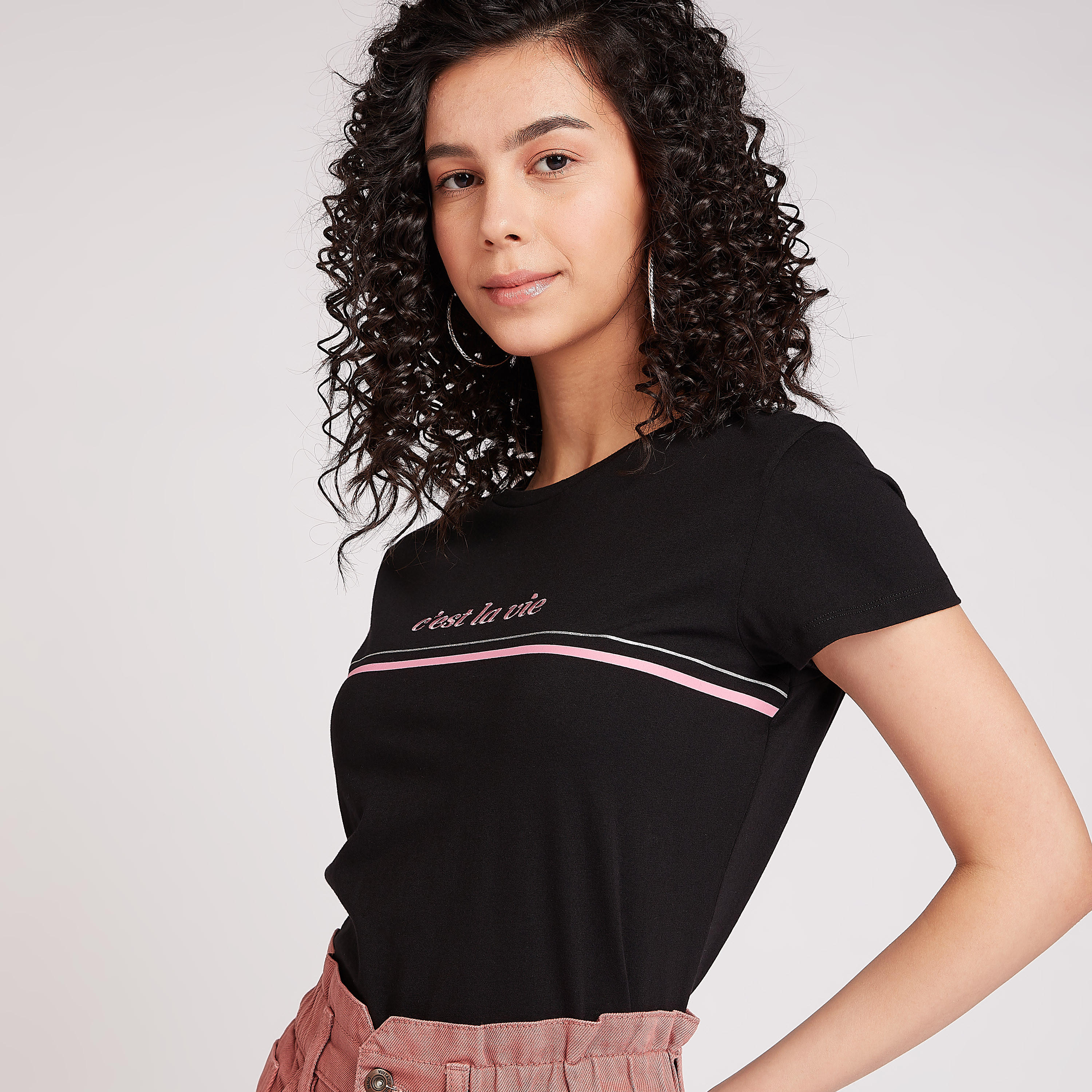 Sustainable Printed T-shirt with Crew Neck and Cap Sleeves-women-clothing-tshirts-image-3