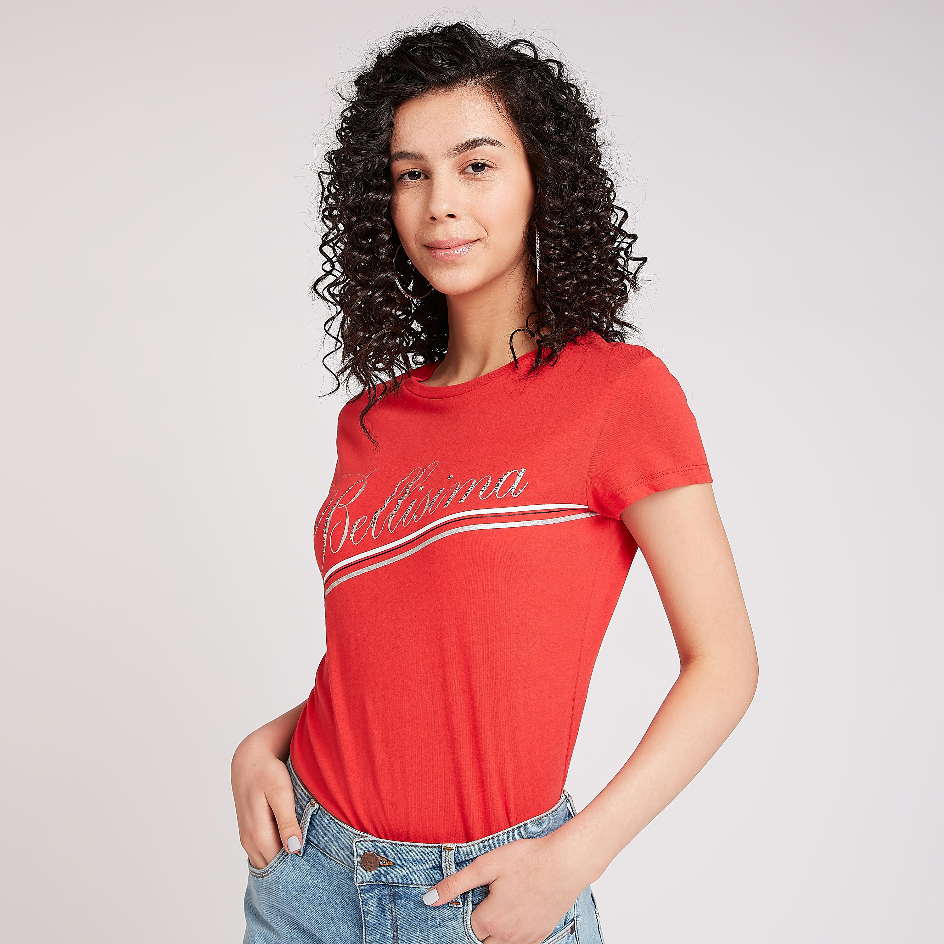 تيشيرت مزيّن بياقة ضيّقة وأكمام كاب-women-clothing-tshirts-image-5
