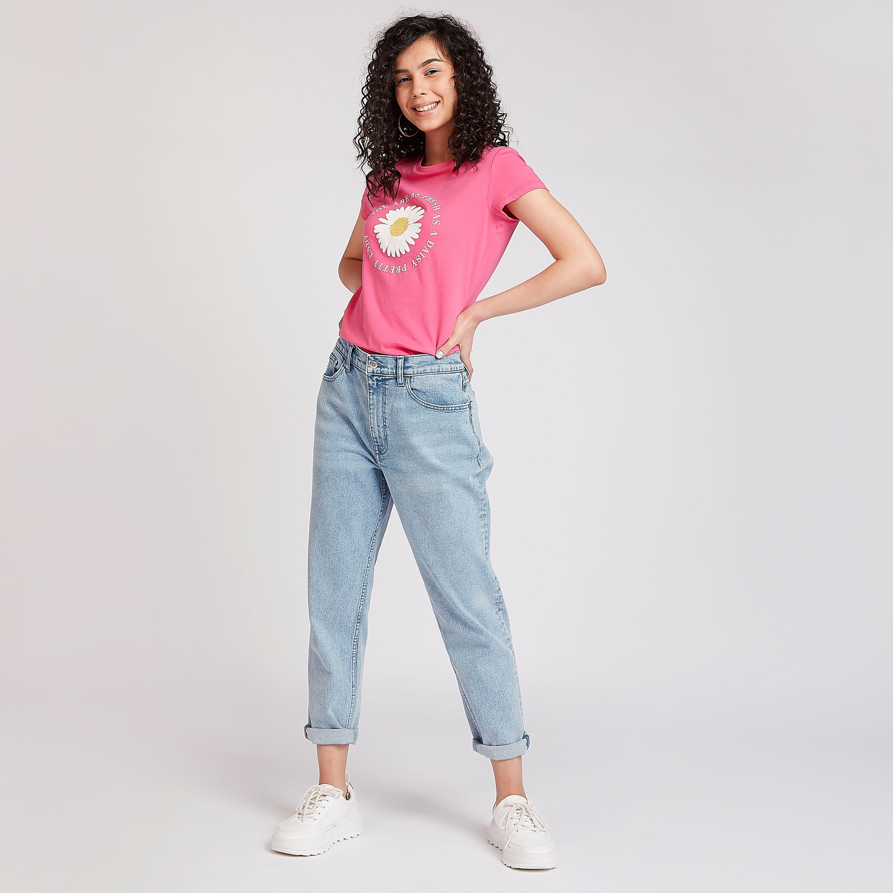 Sustainable Printed T-shirt with Crew Neck and Cap Sleeves-women-clothing-tshirts-image-2