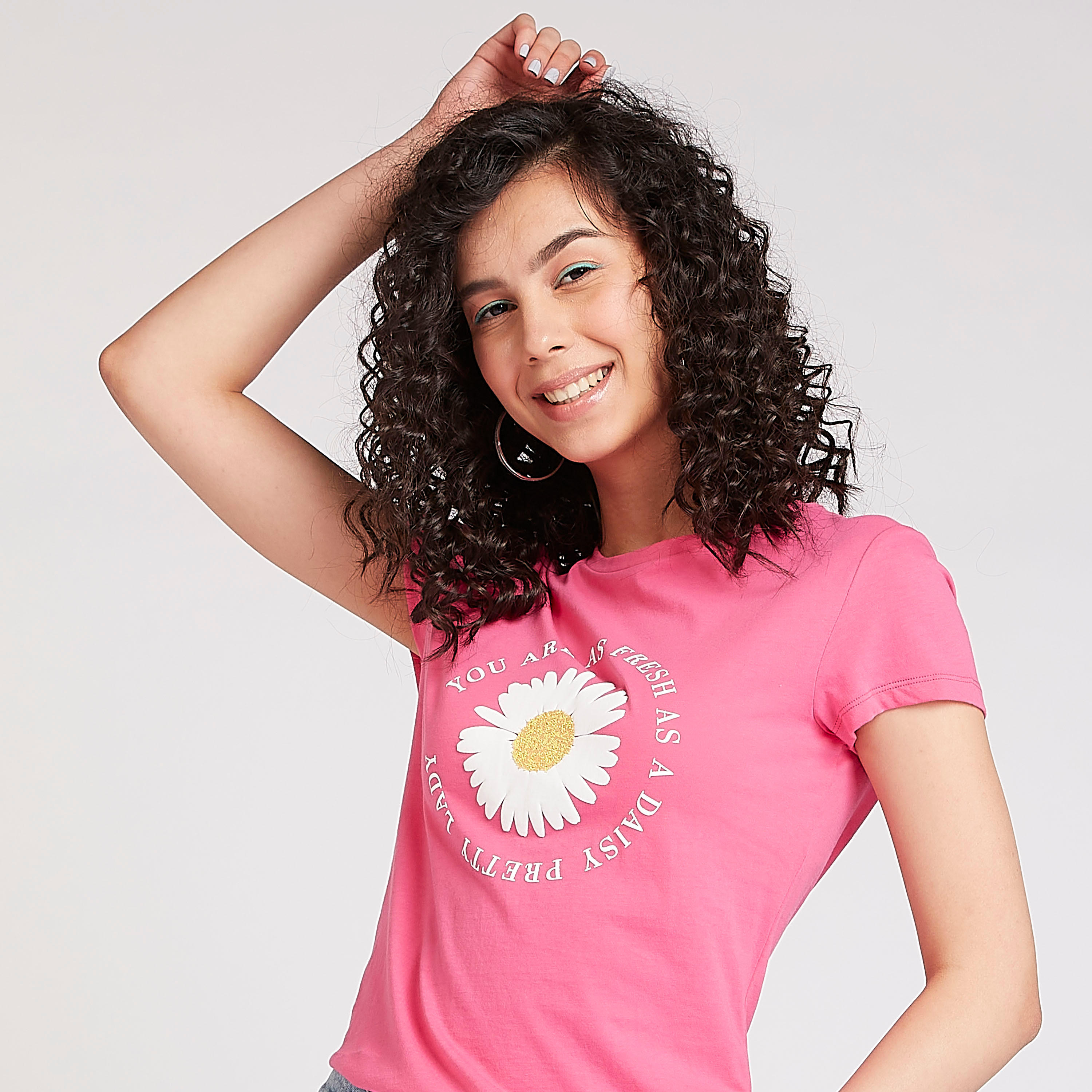 Sustainable Printed T-shirt with Crew Neck and Cap Sleeves-women-clothing-tshirts-image-3