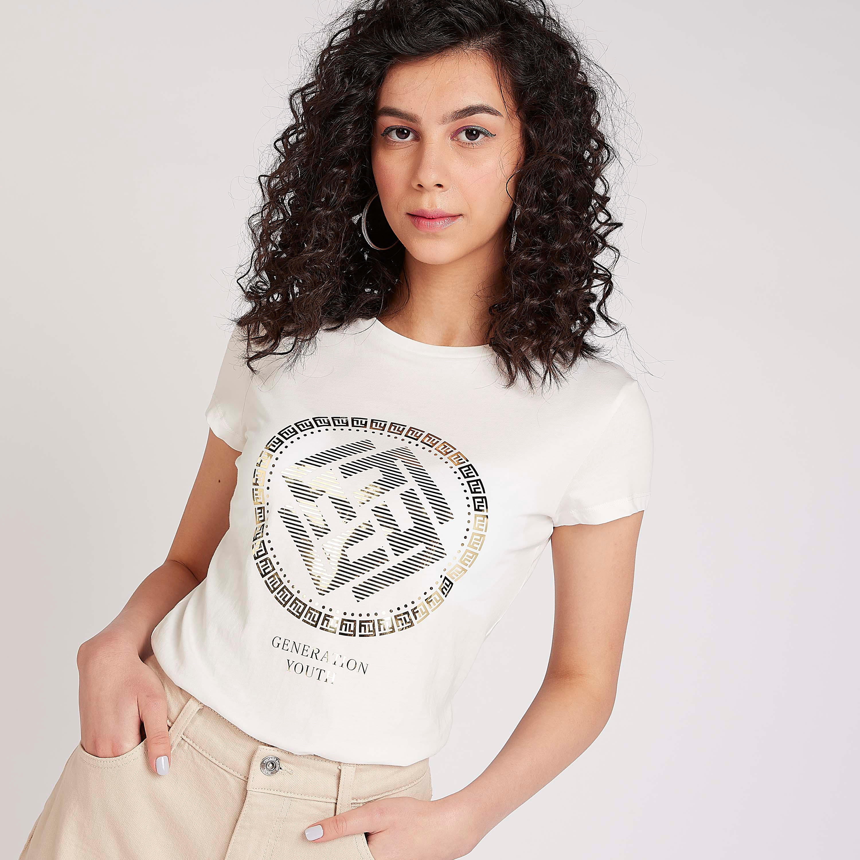 Sustainable Printed T-shirt with Crew Neck and Cap Sleeves-women-clothing-tshirts-image-3