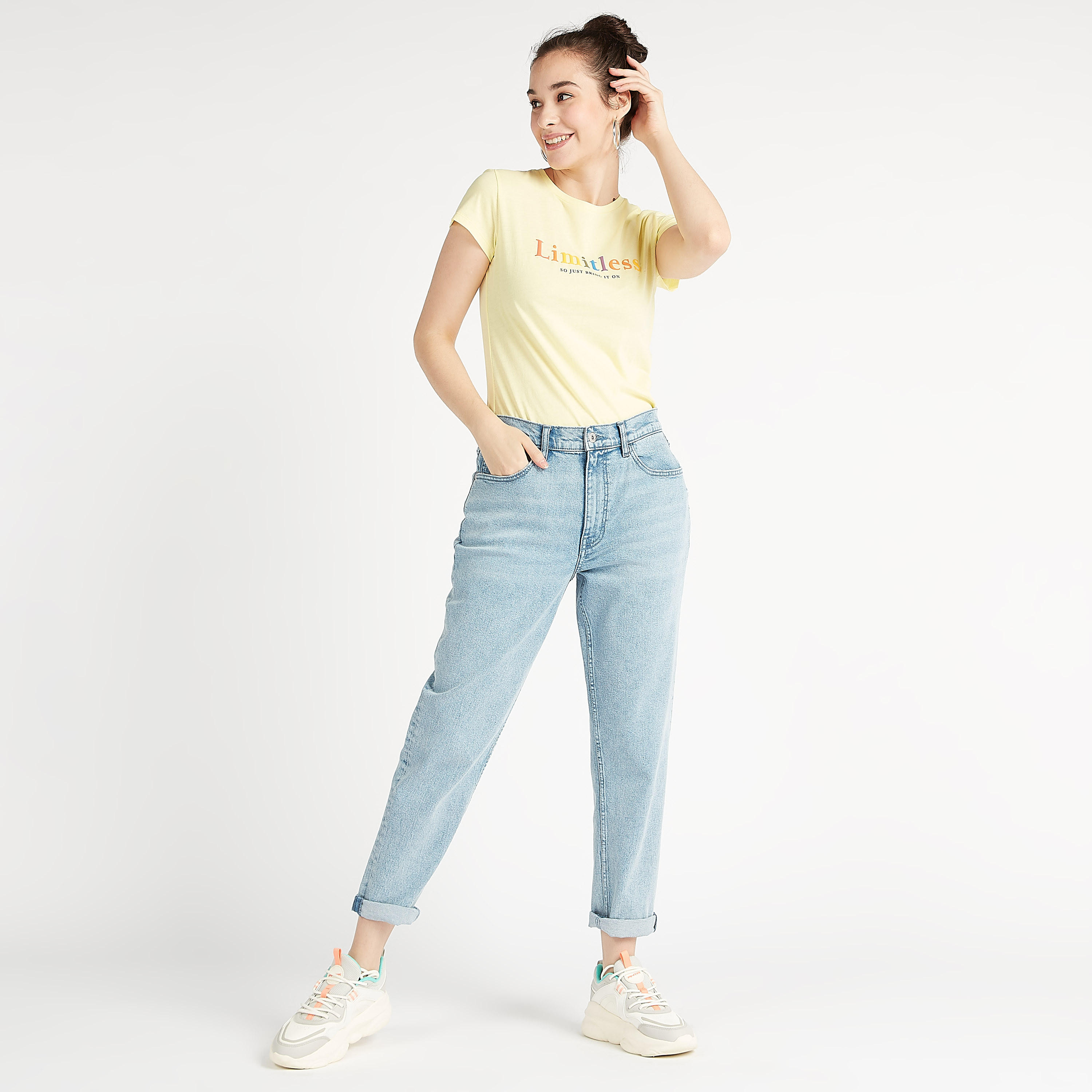 Printed Crew Neck T-shirt with Cap Sleeves-women-clothing-tshirts-image-2