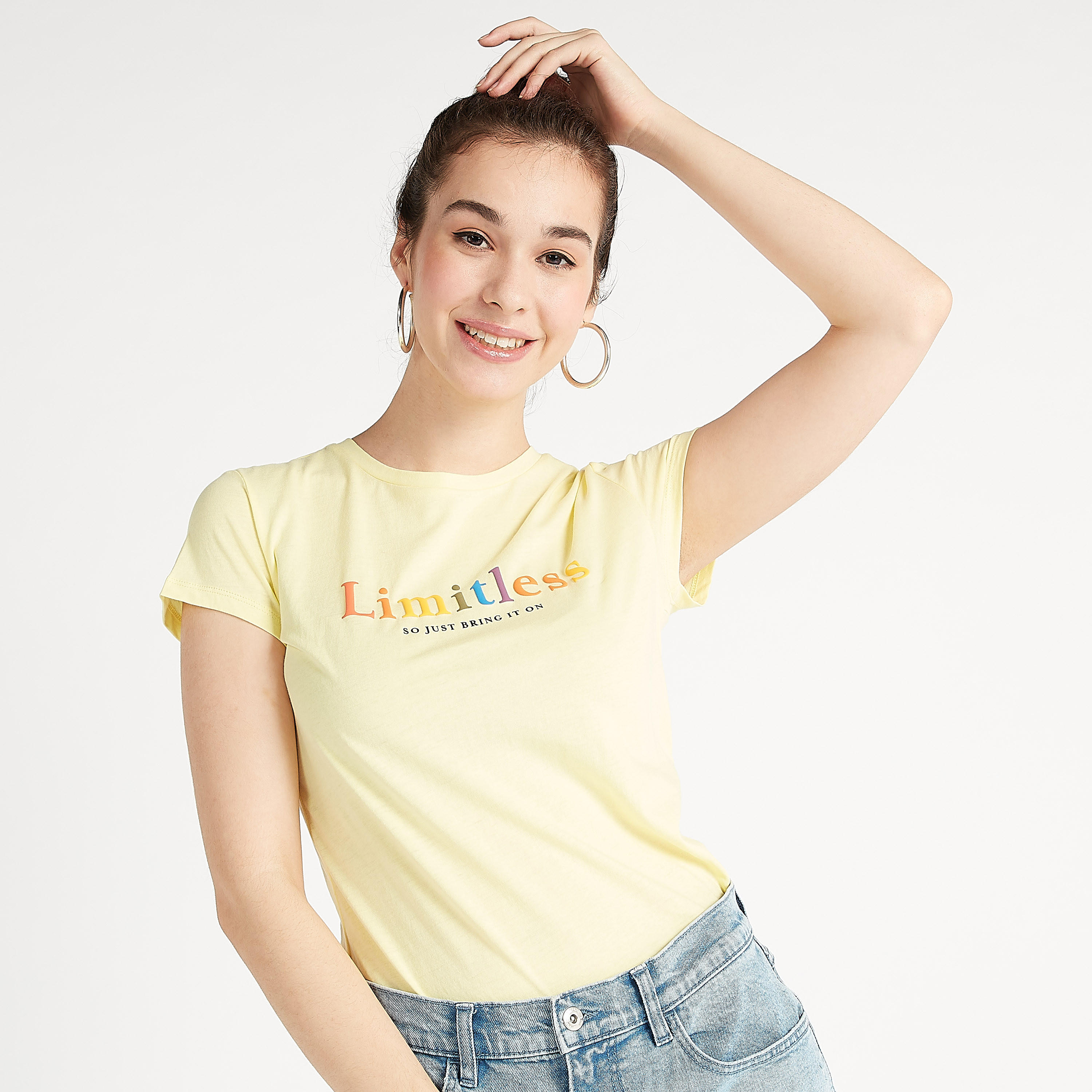 Printed Crew Neck T-shirt with Cap Sleeves-women-clothing-tshirts-image-3