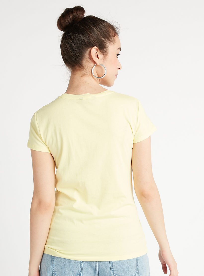Printed Crew Neck T-shirt with Cap Sleeves-women-clothing-tshirts-image-4