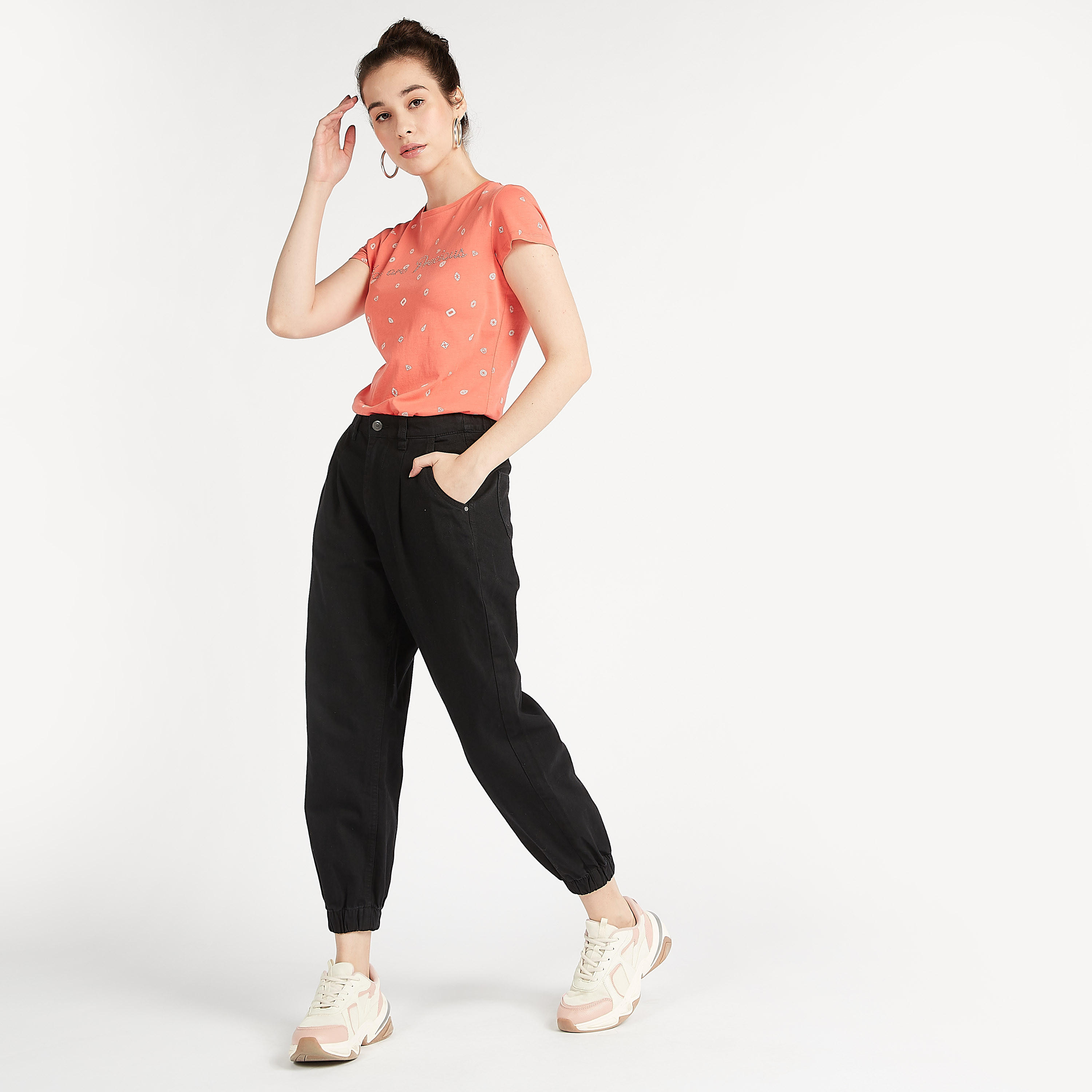 Printed Crew Neck T-shirt with Cap Sleeves-women-clothing-tshirts-image-2