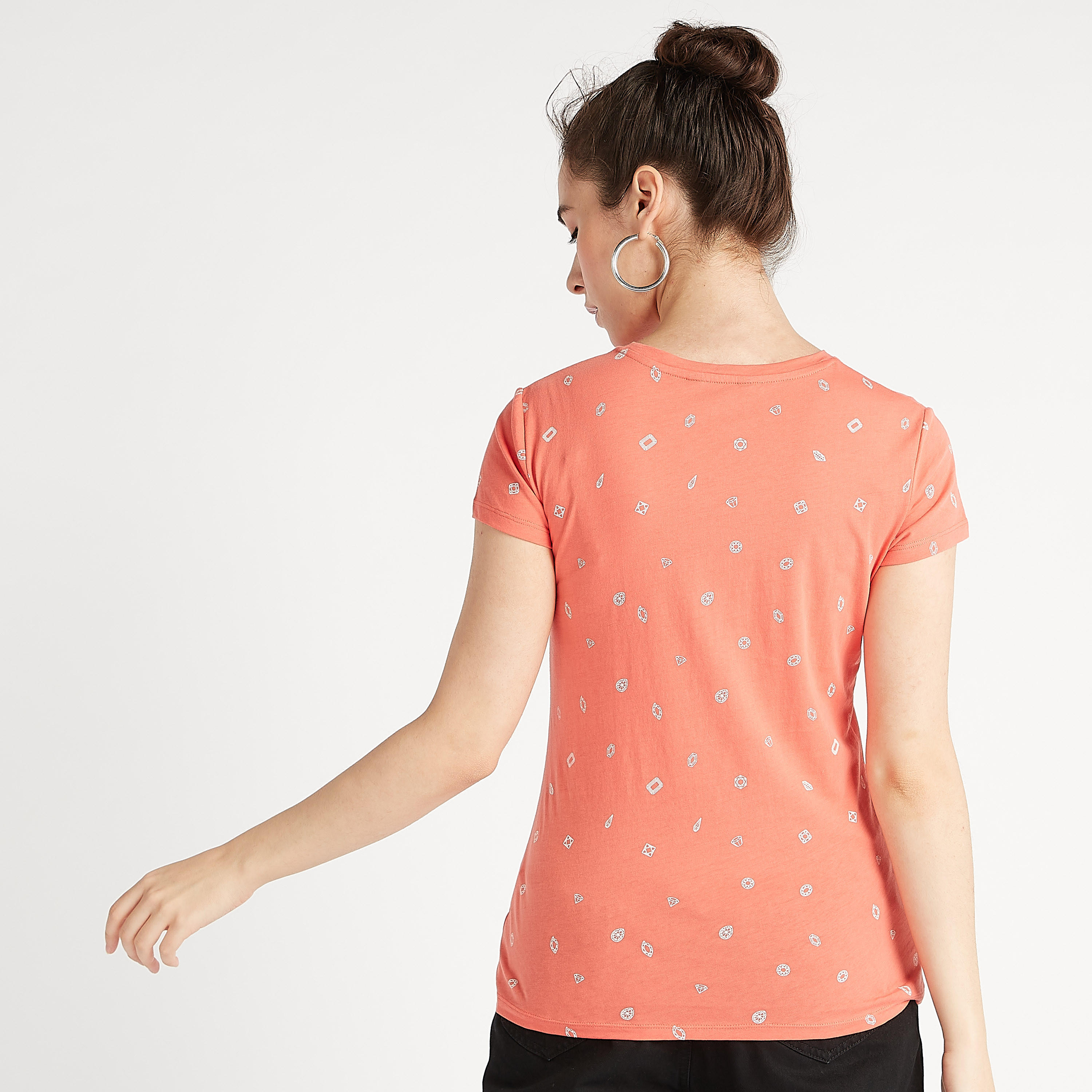 Printed Crew Neck T-shirt with Cap Sleeves-women-clothing-tshirts-image-4
