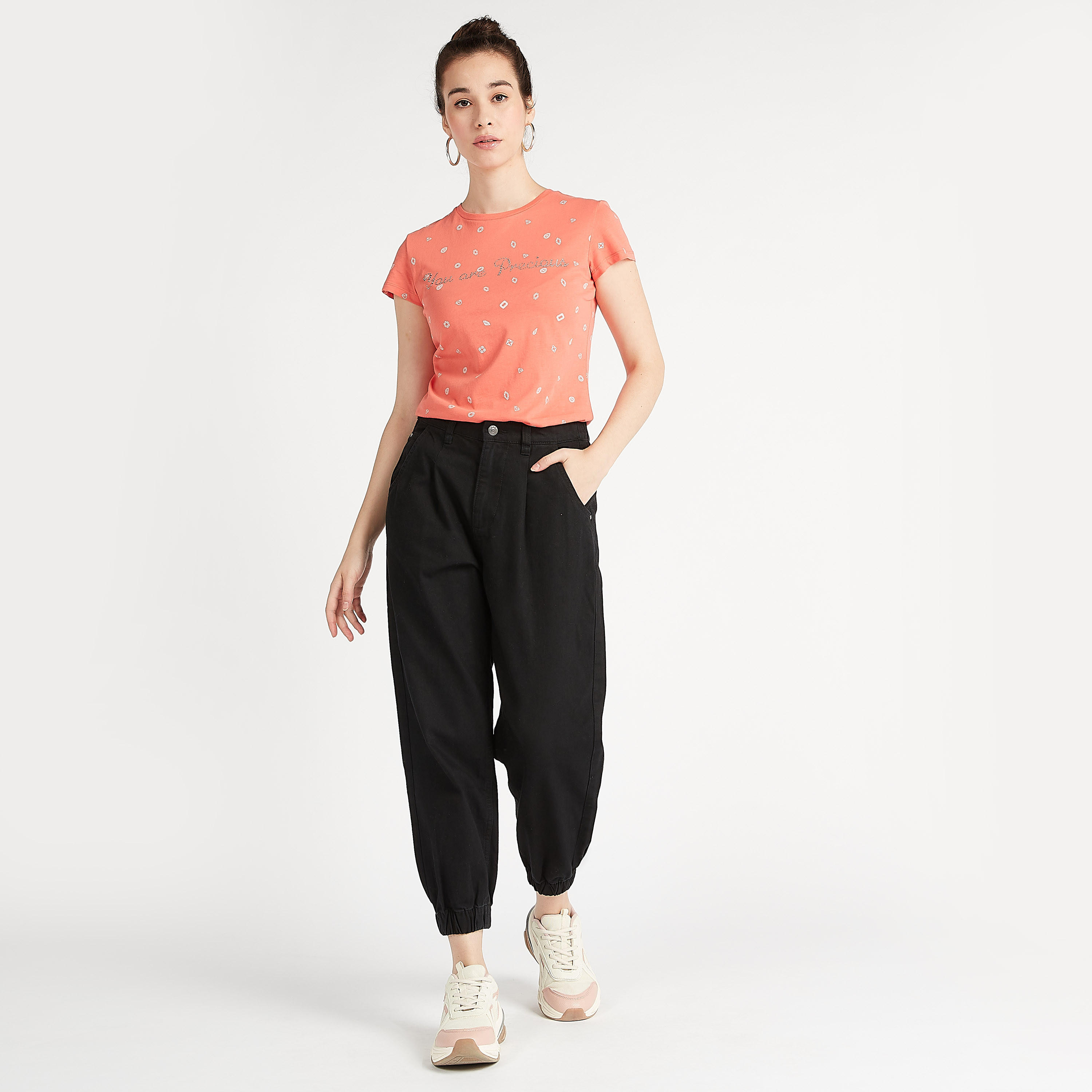 Printed Crew Neck T-shirt with Cap Sleeves-women-clothing-tshirts-image-5