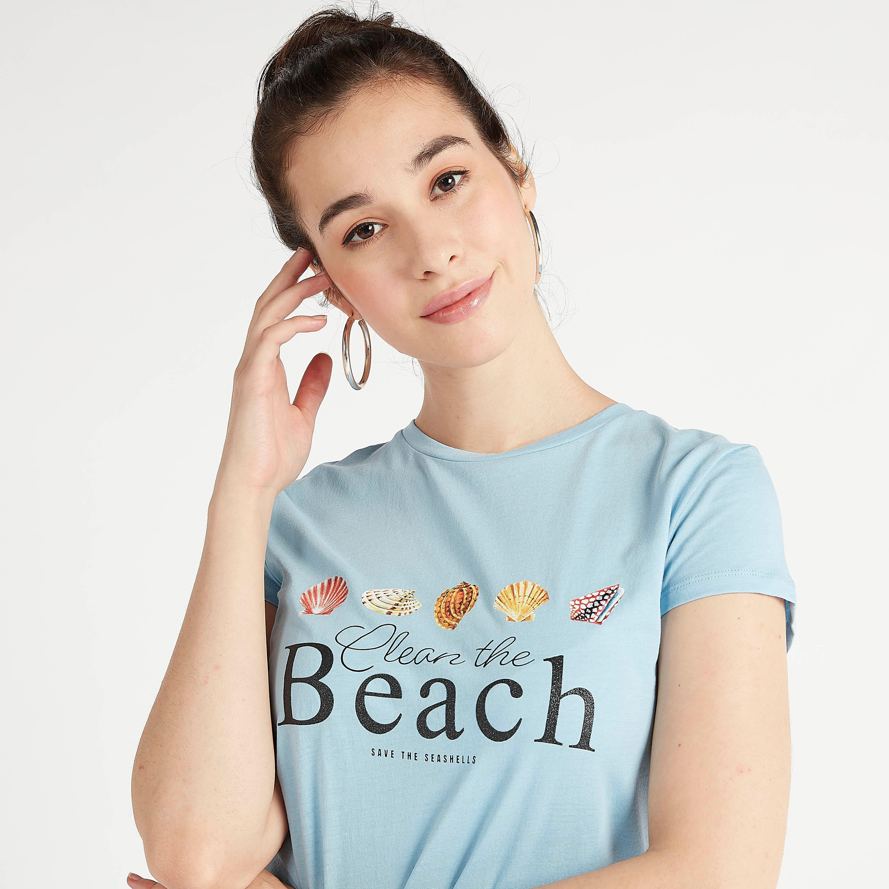 Printed Crew Neck T-shirt with Cap Sleeves-women-clothing-tshirts-image-1