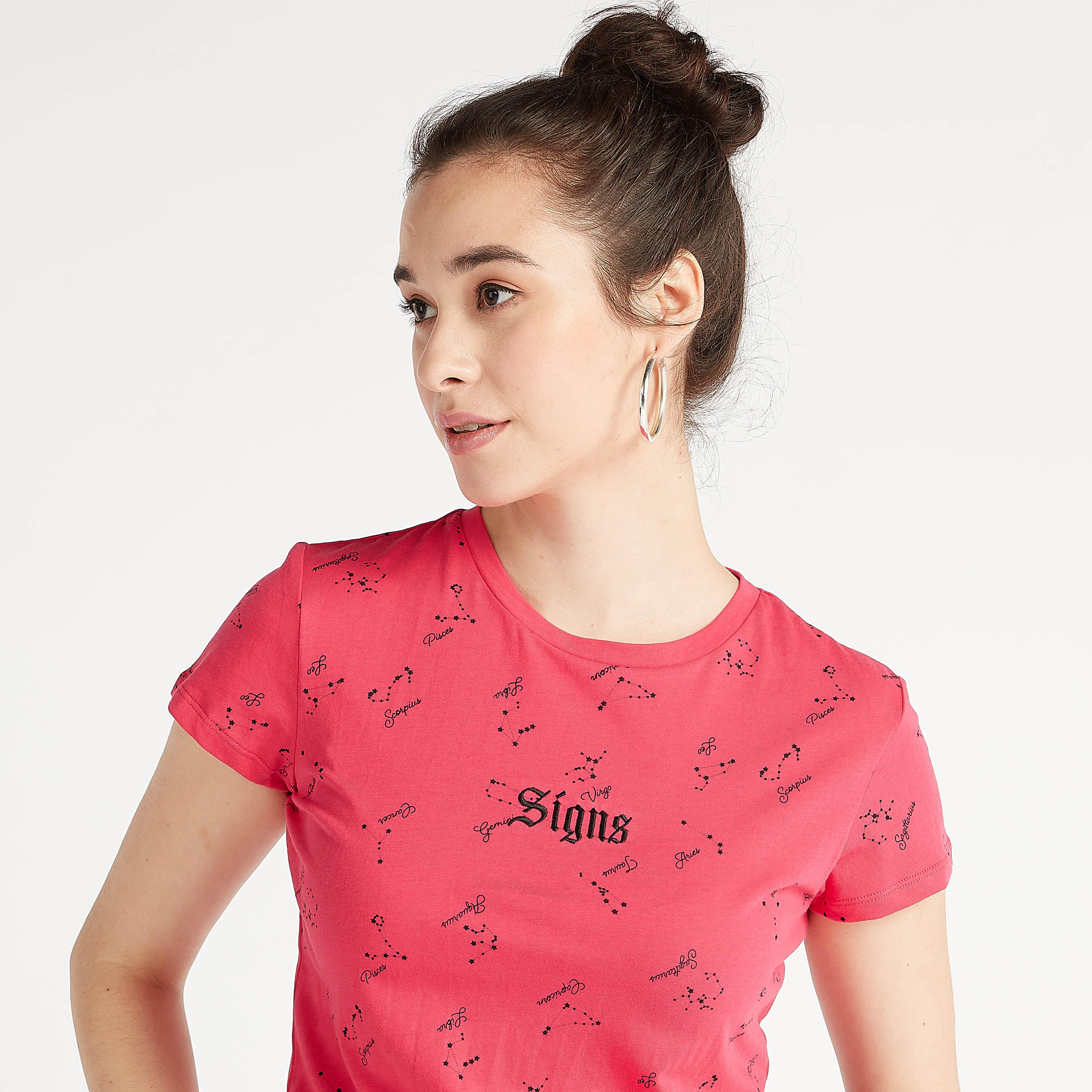 Printed Crew Neck T-shirt with Cap Sleeves-women-clothing-tshirts-image-3