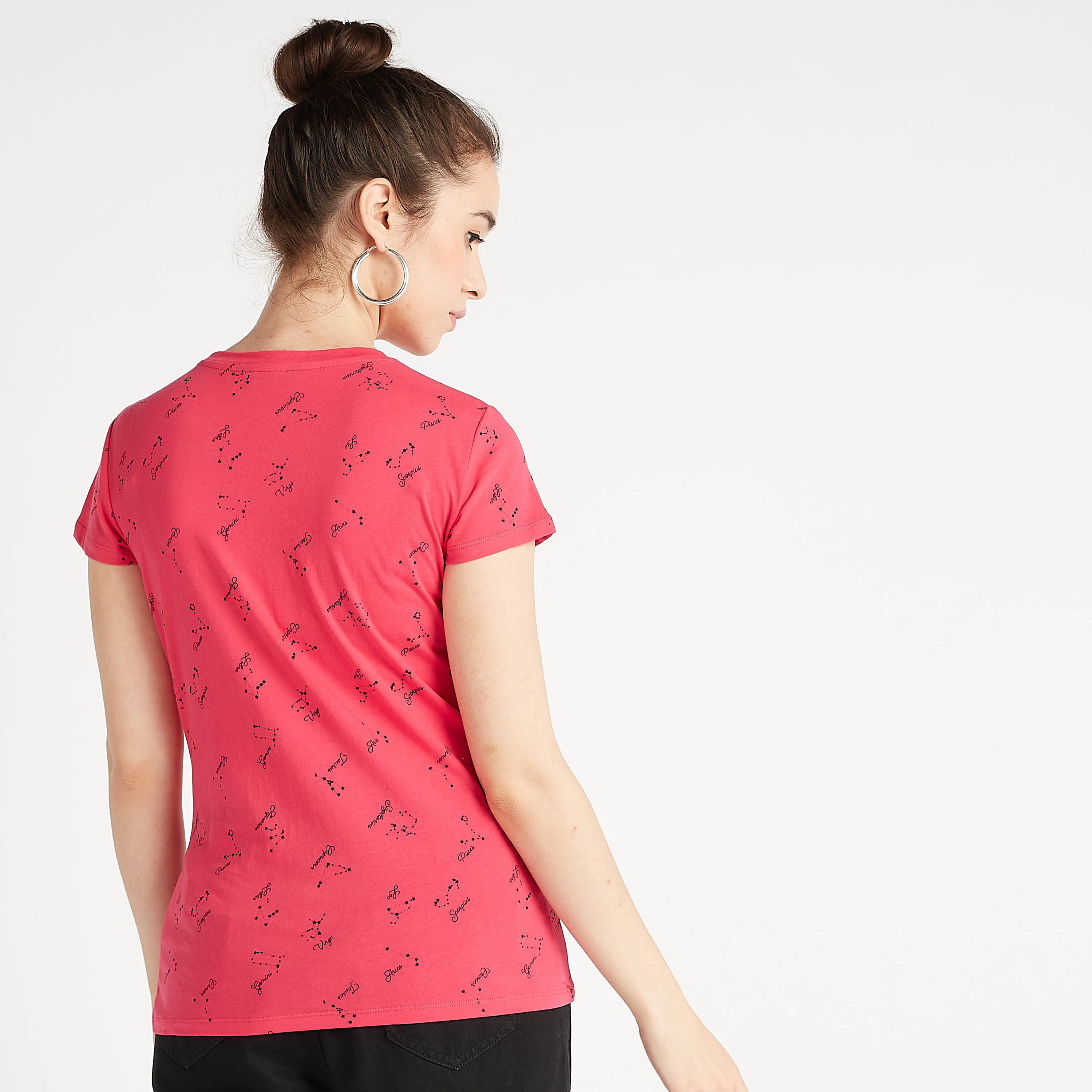 Printed Crew Neck T-shirt with Cap Sleeves-women-clothing-tshirts-image-4