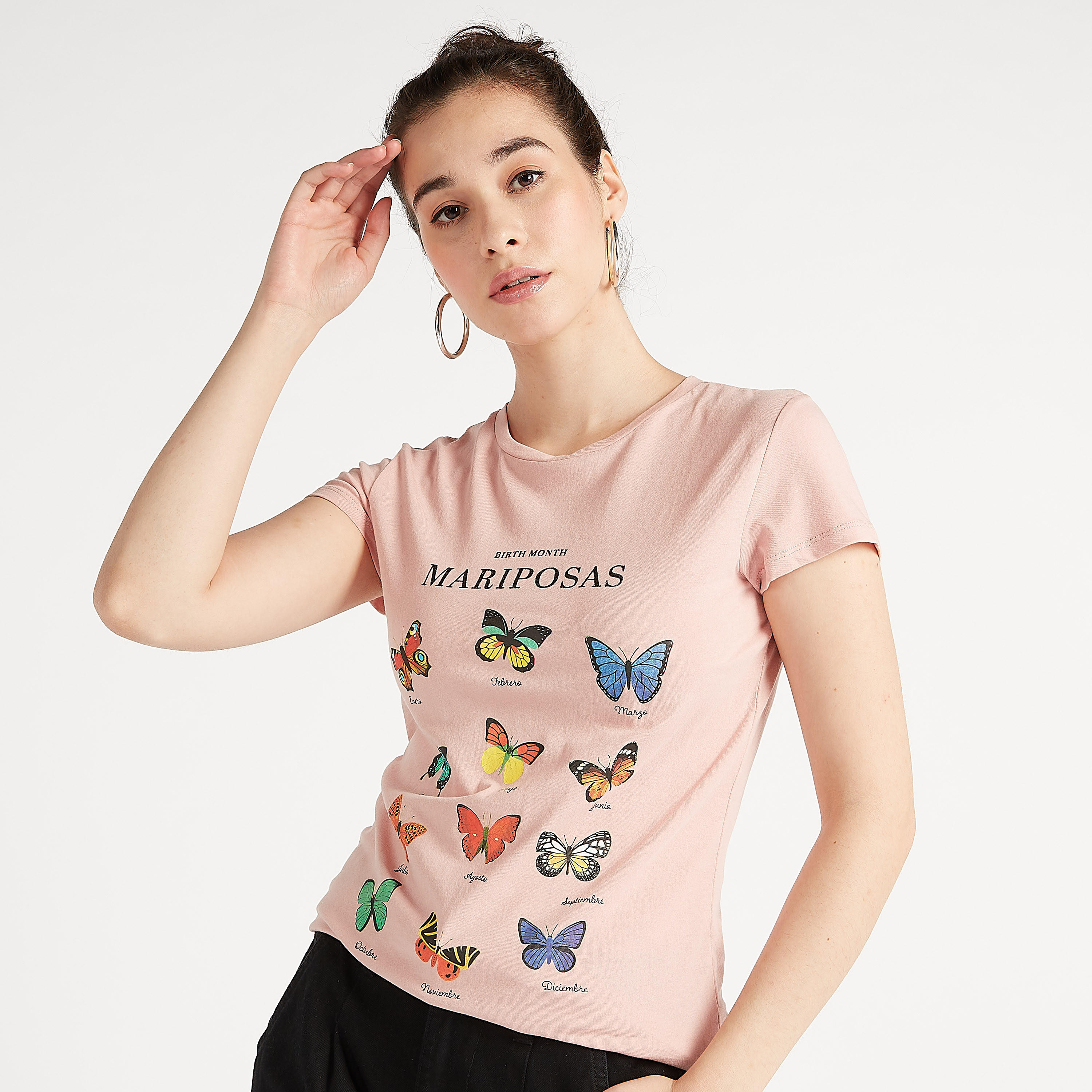 Printed Crew Neck T-shirt with Cap Sleeves-women-clothing-tshirts-image-1