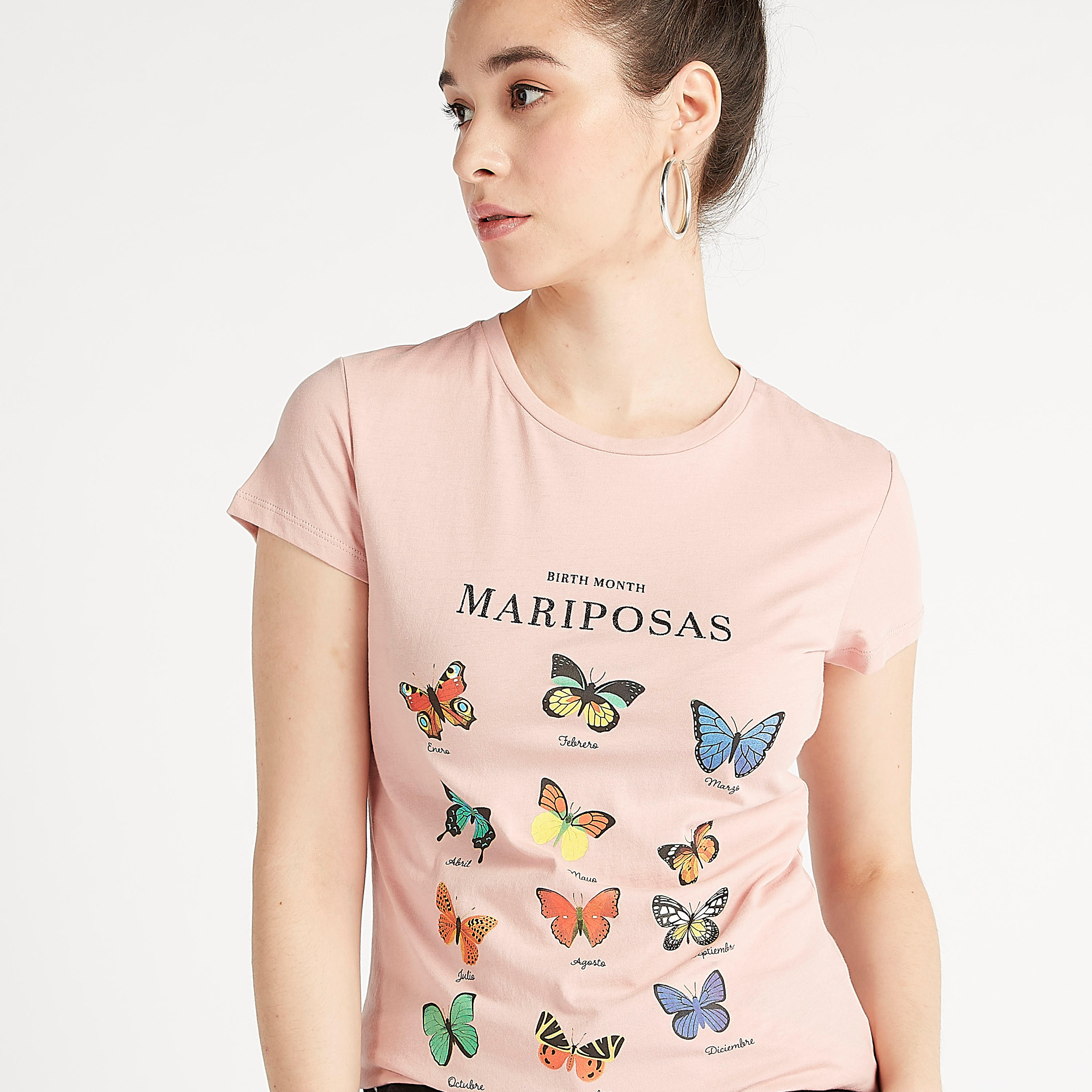 Printed Crew Neck T-shirt with Cap Sleeves-women-clothing-tshirts-image-2