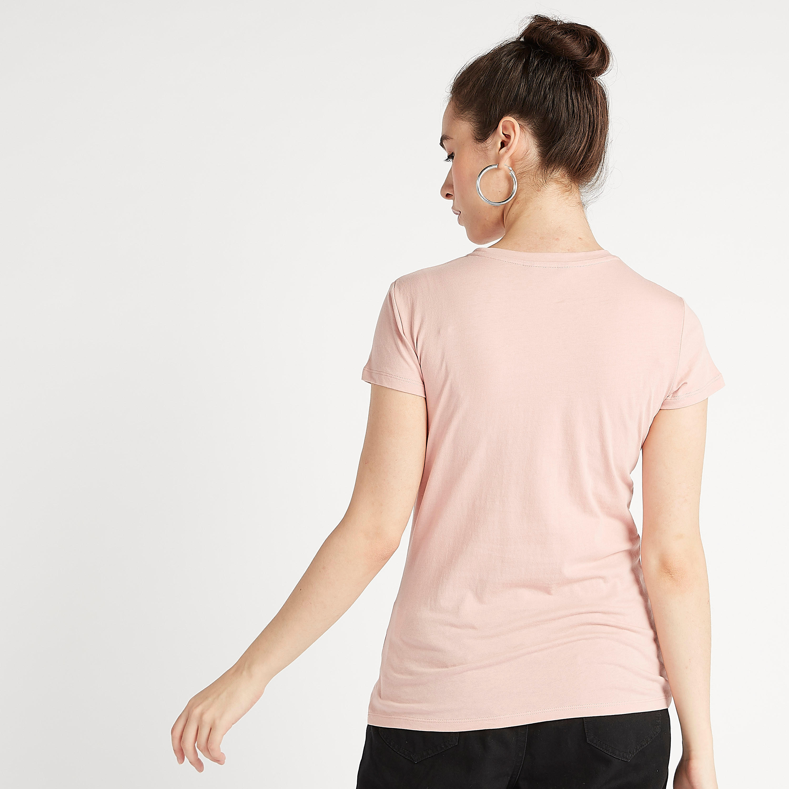 Printed Crew Neck T-shirt with Cap Sleeves-women-clothing-tshirts-image-4