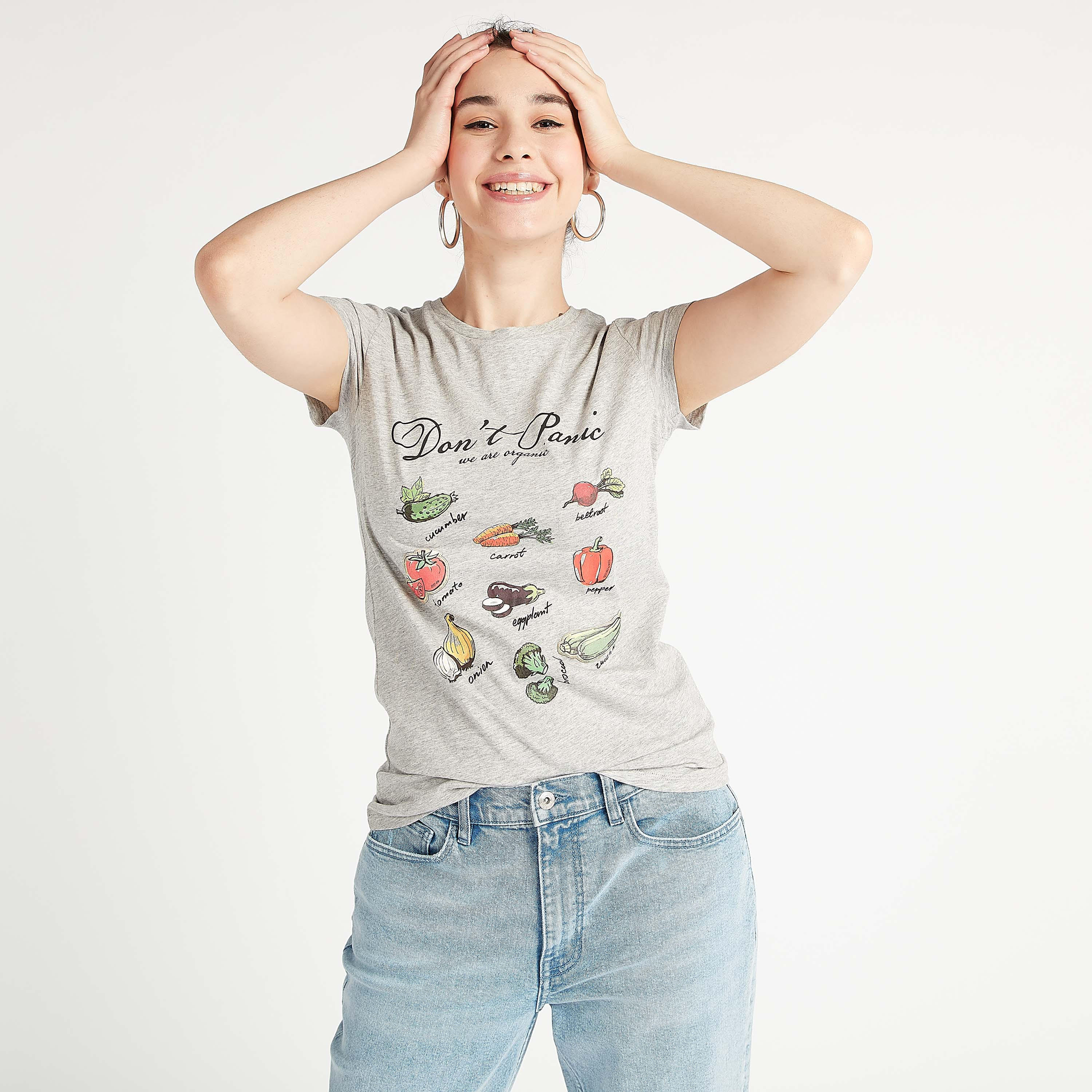 Printed Crew Neck T-shirt with Cap Sleeves-women-clothing-tshirts-image-1