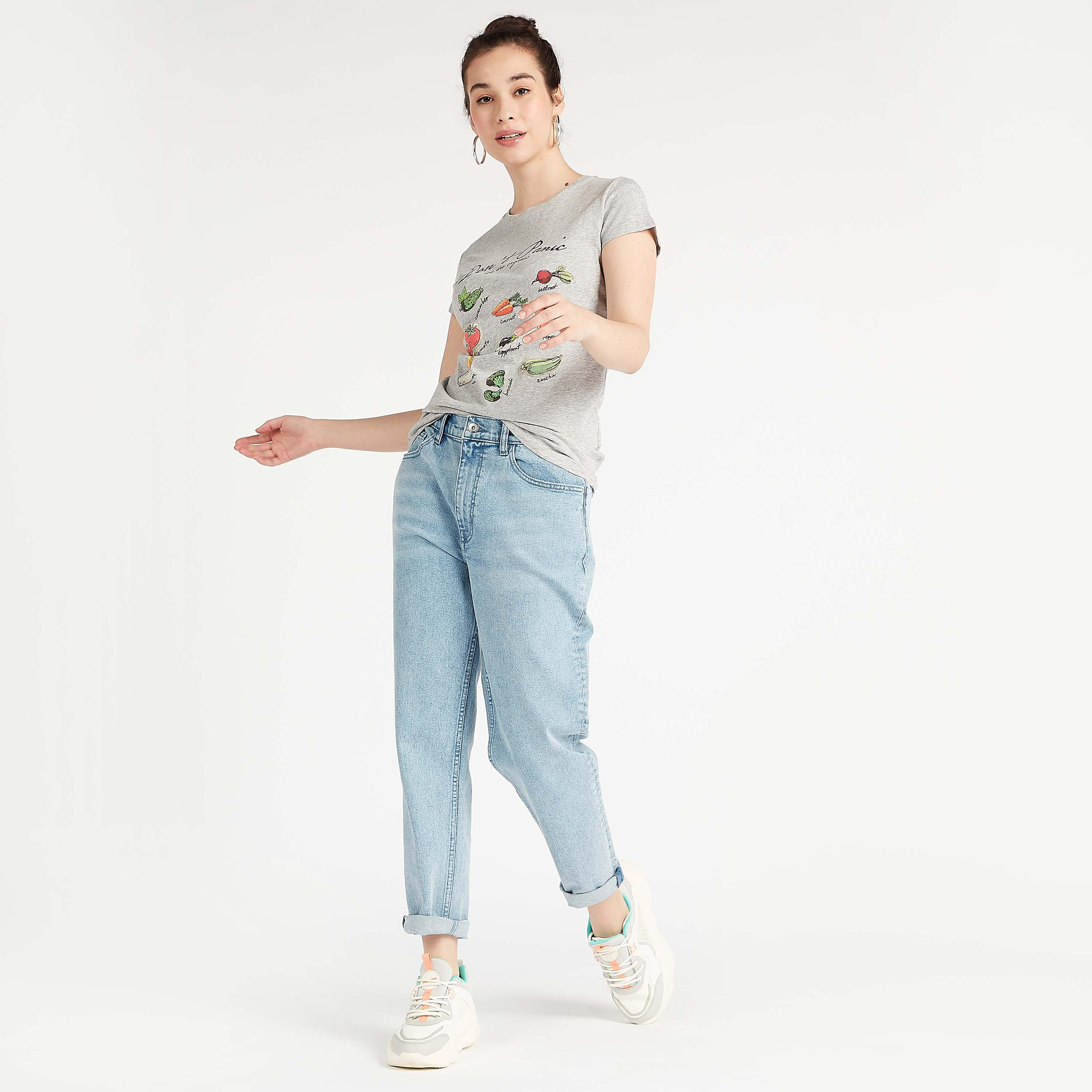 Printed Crew Neck T-shirt with Cap Sleeves-women-clothing-tshirts-image-2