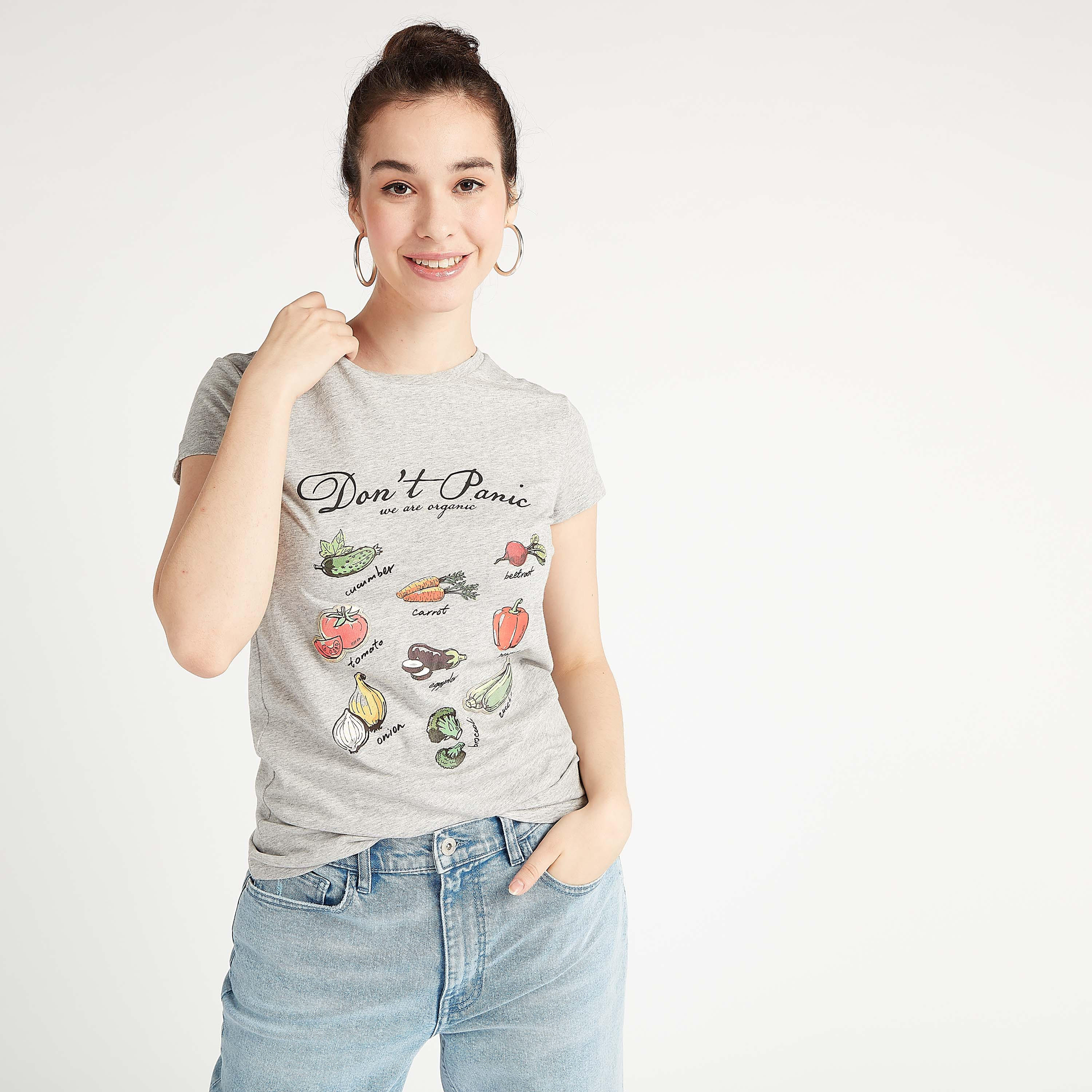 Printed Crew Neck T-shirt with Cap Sleeves-women-clothing-tshirts-image-5