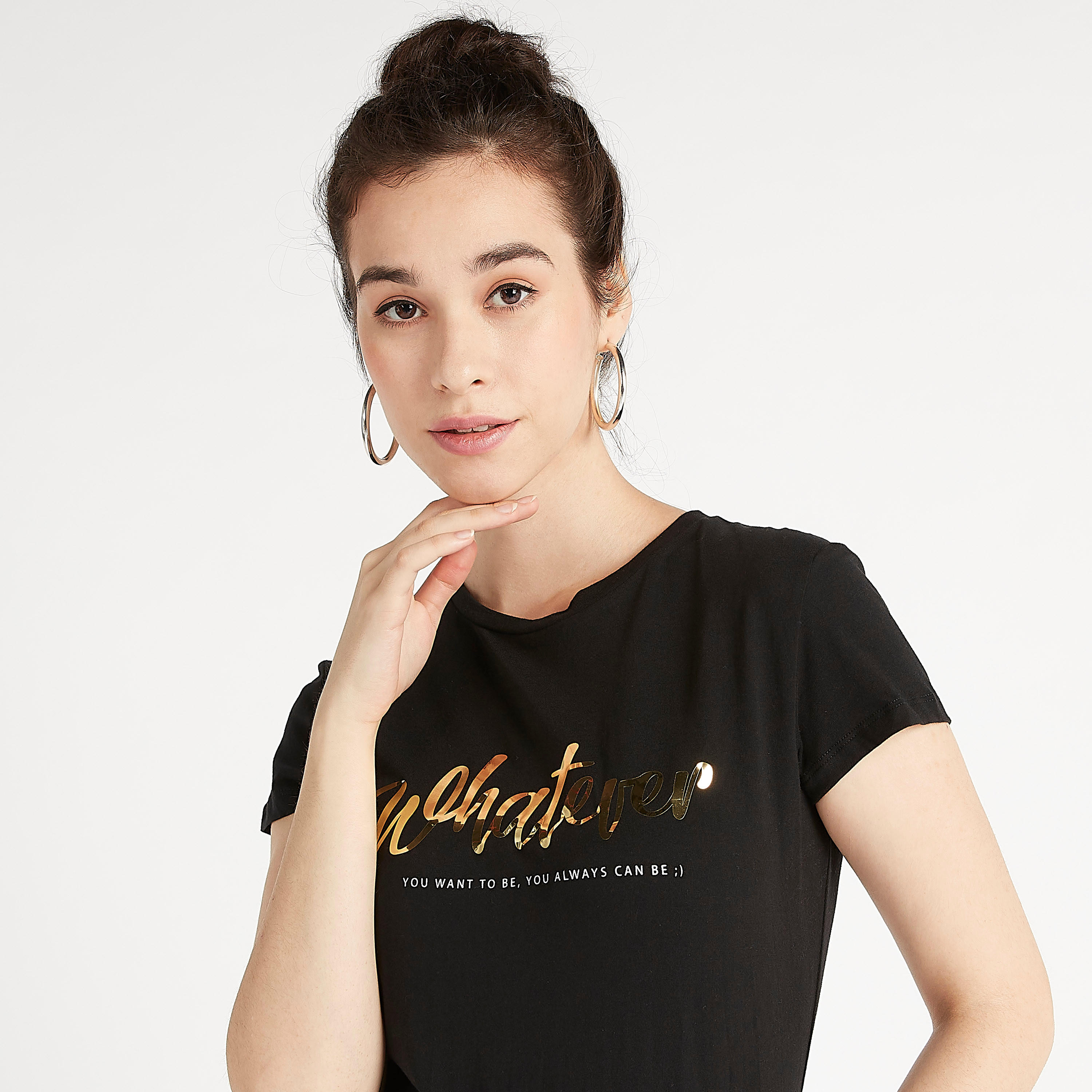 Printed Crew Neck T-shirt with Cap Sleeves-women-clothing-tshirts-image-2
